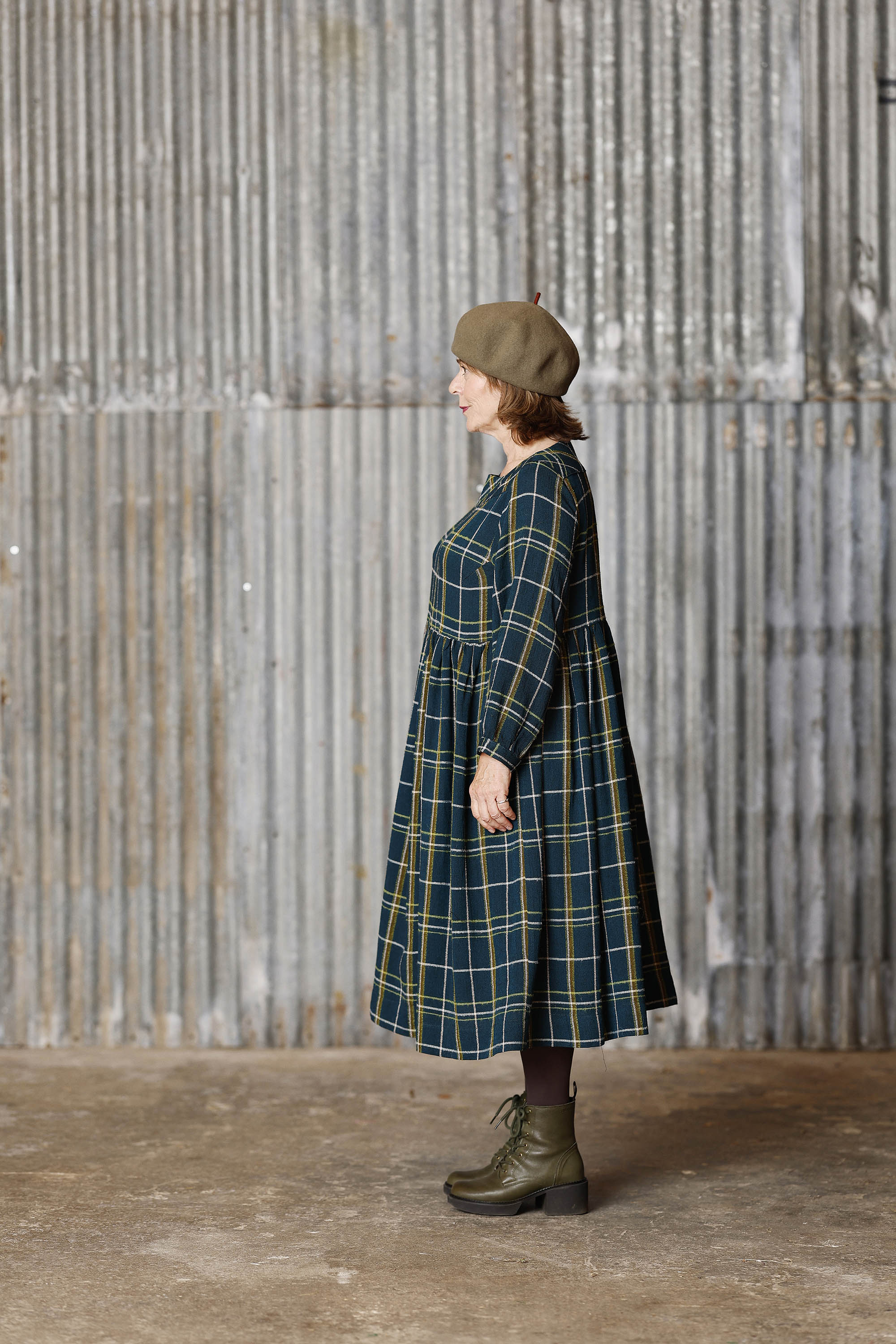 Plaid Winter Dress in Teal