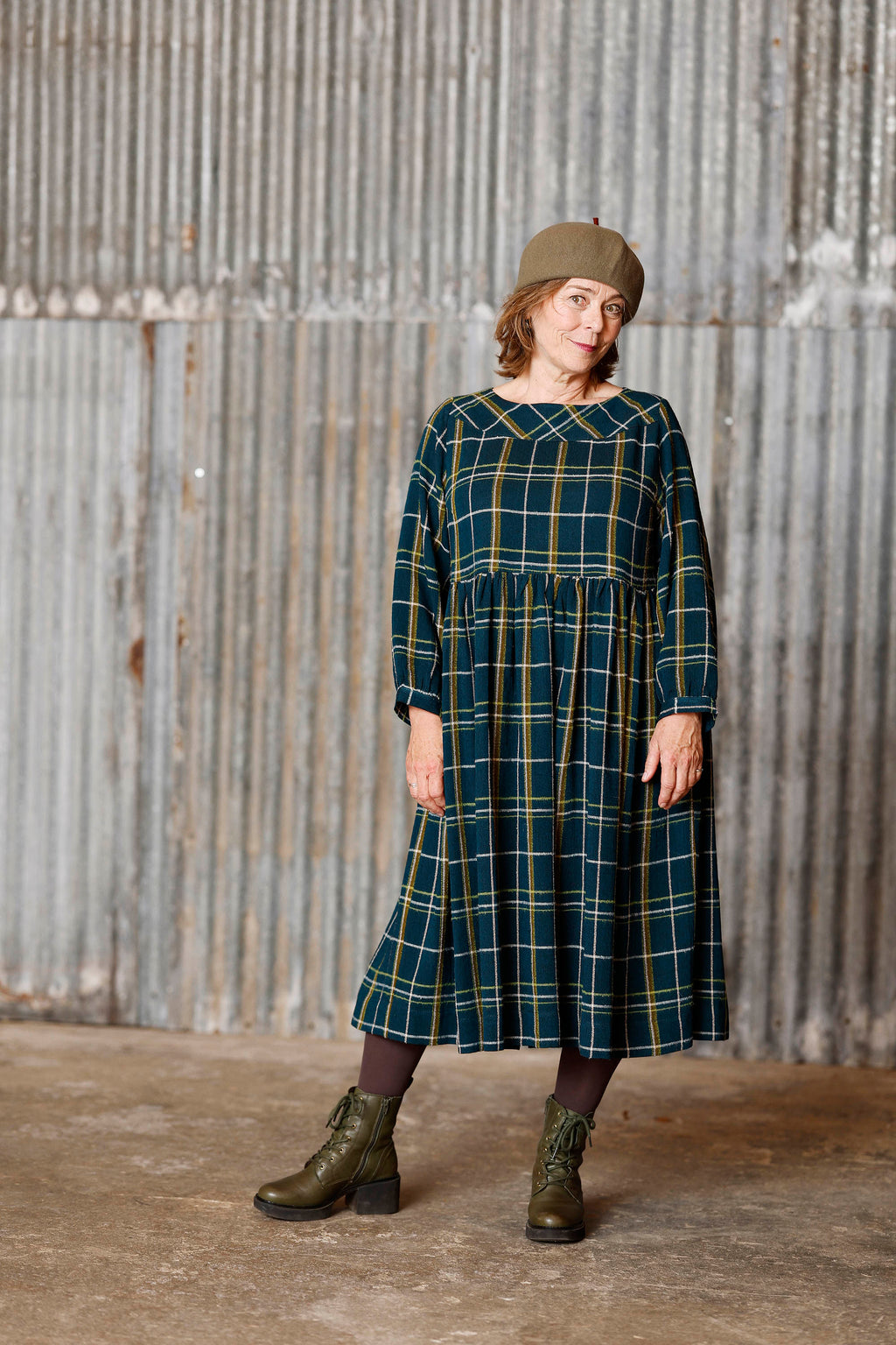 Plaid Winter Dress in Teal