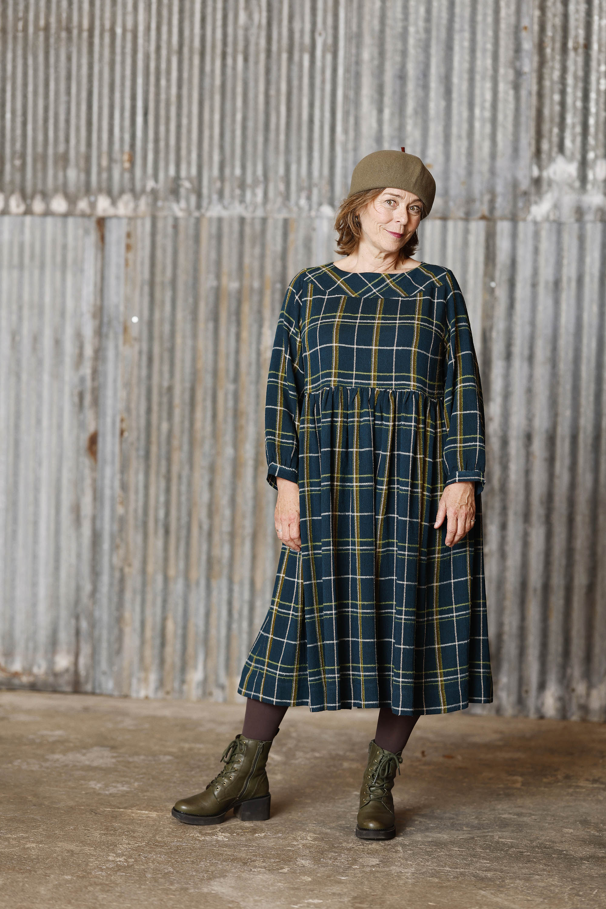 Plaid Winter Dress in Teal