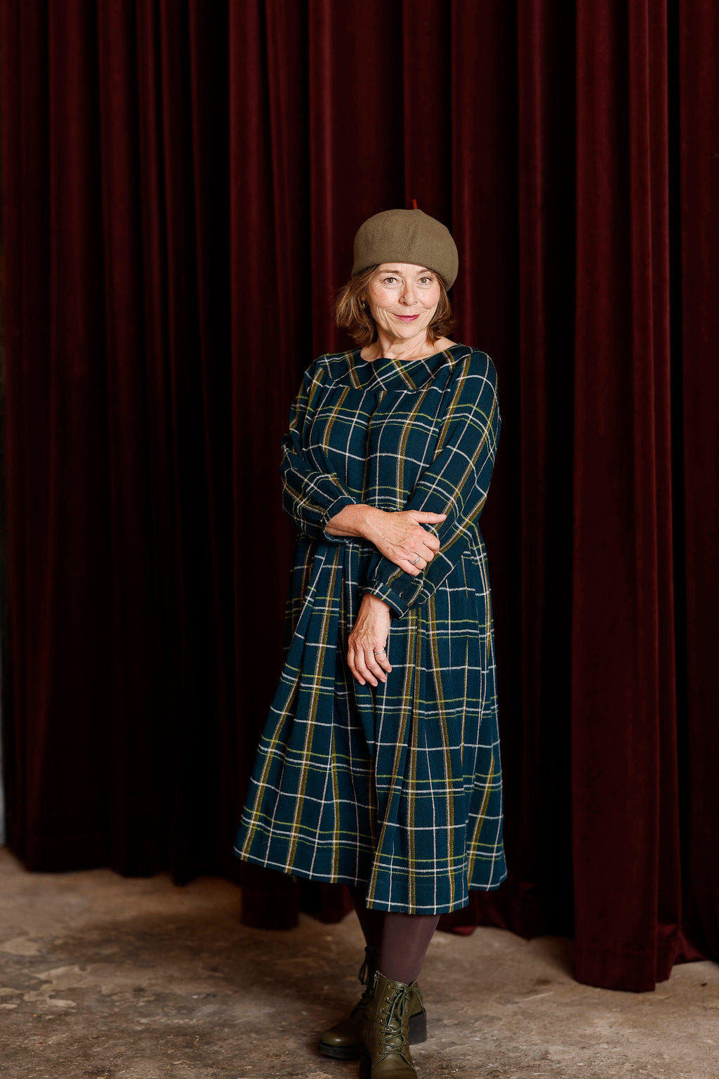 Plaid Winter Dress in Teal