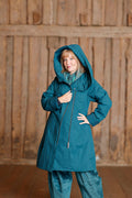 Petrol coat with asymmetric zipper