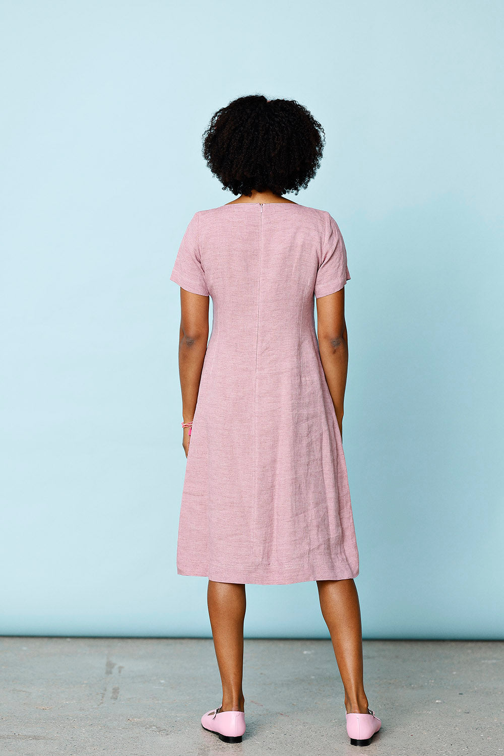 Well fitted pink linen dress