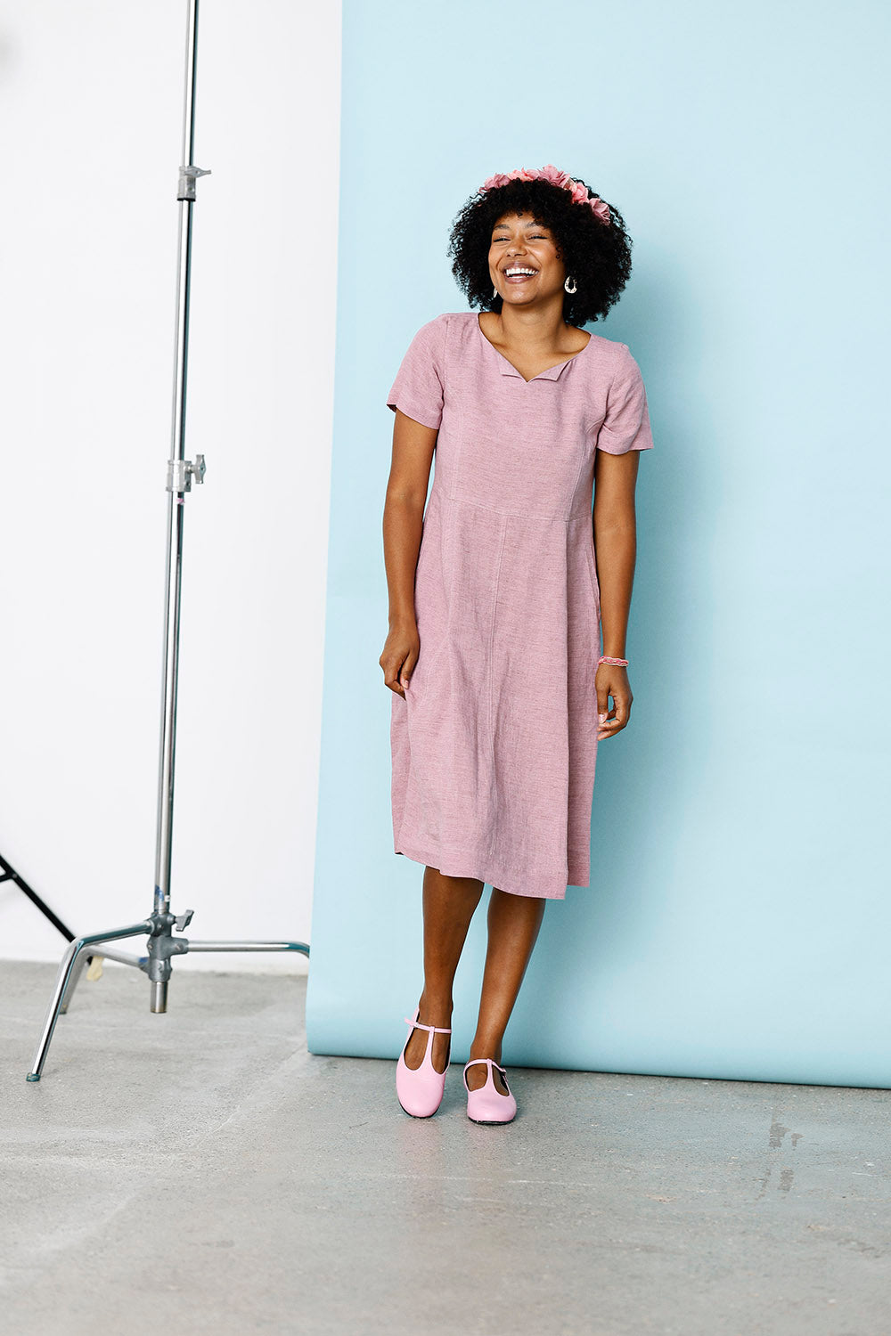 Well fitted pink linen dress