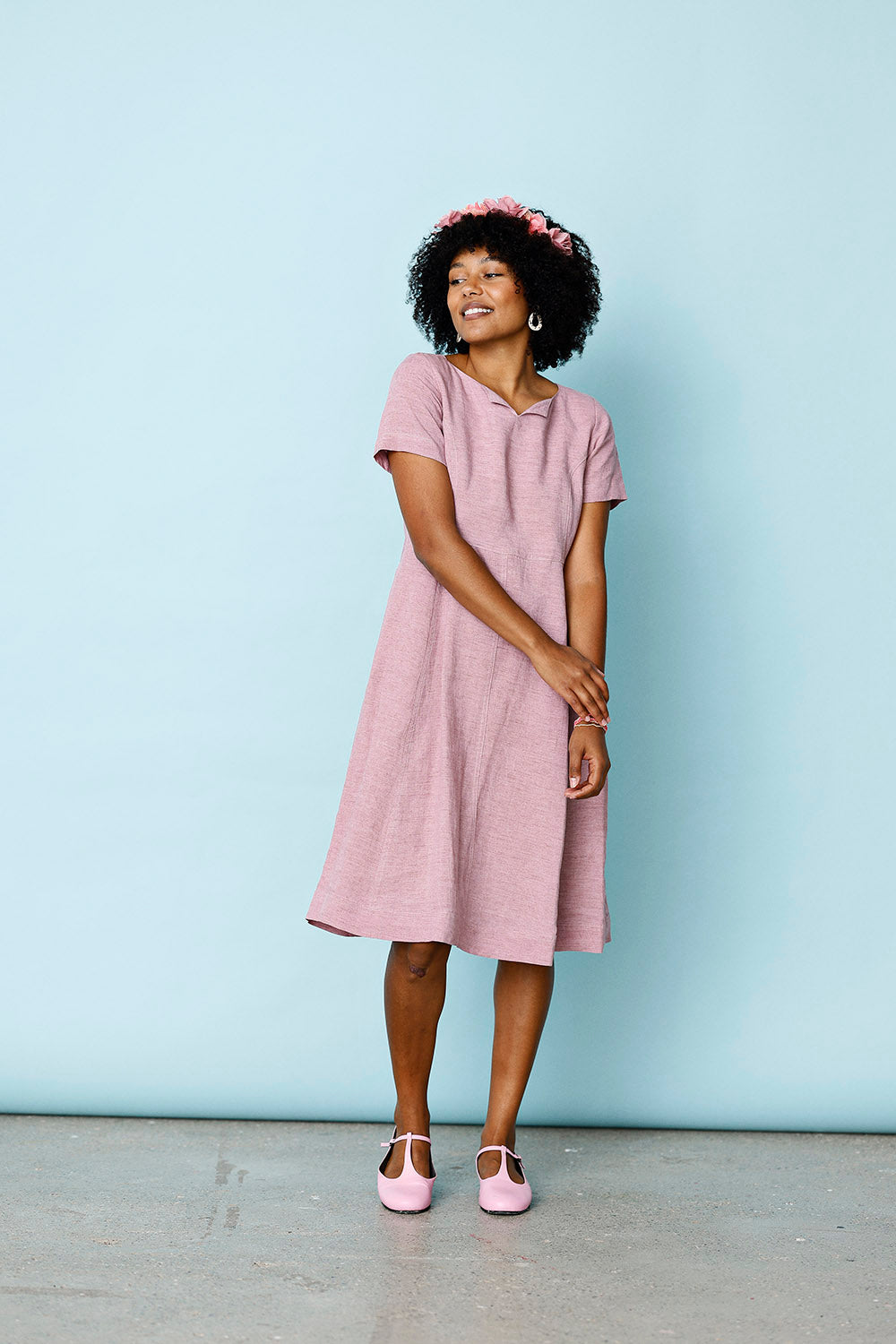 Well fitted pink linen dress