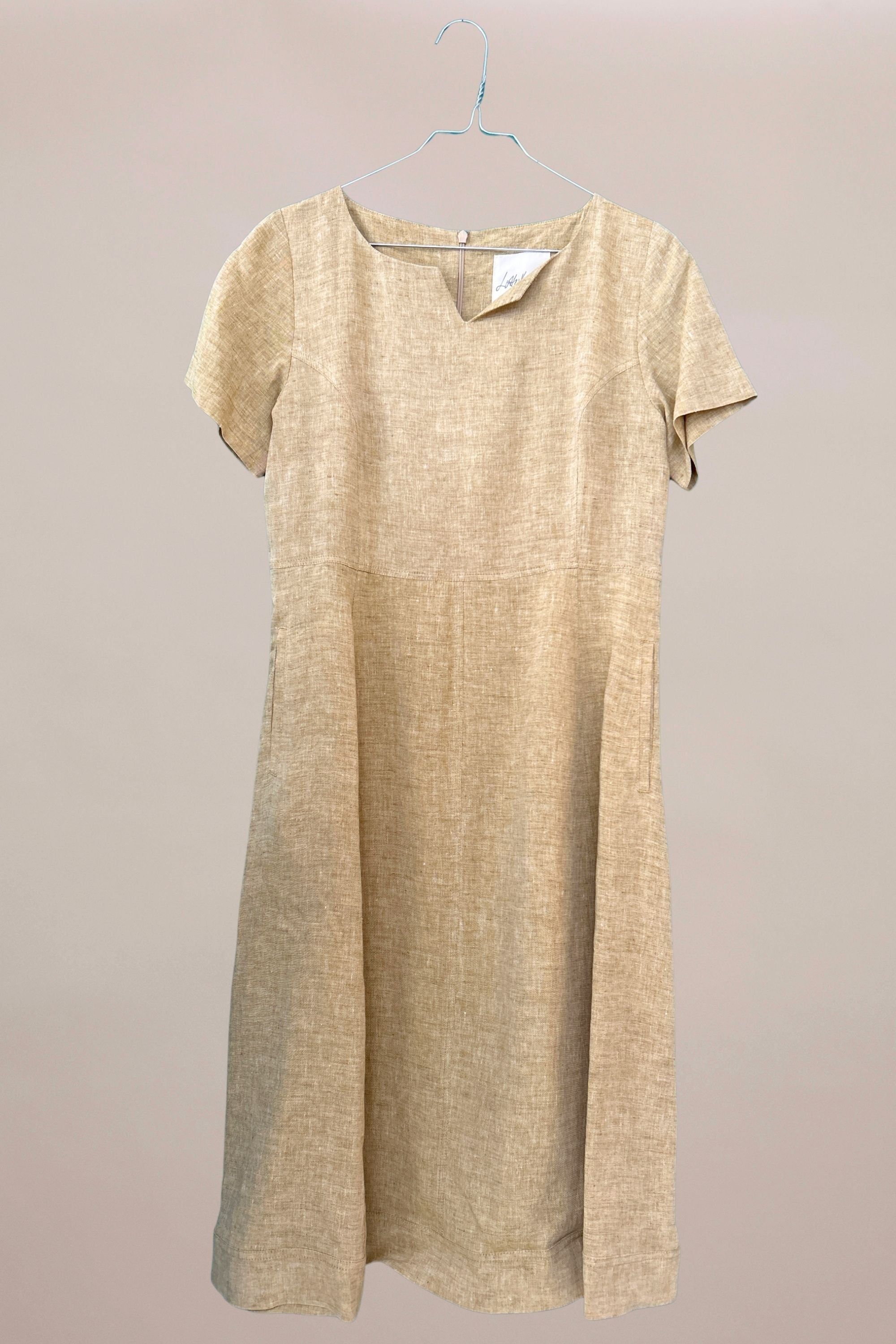 Well fitted pale yellow linen dress