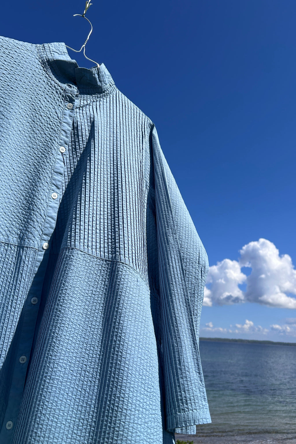 Light Blue YaccoMaricard Shirt Dress with Pintucks