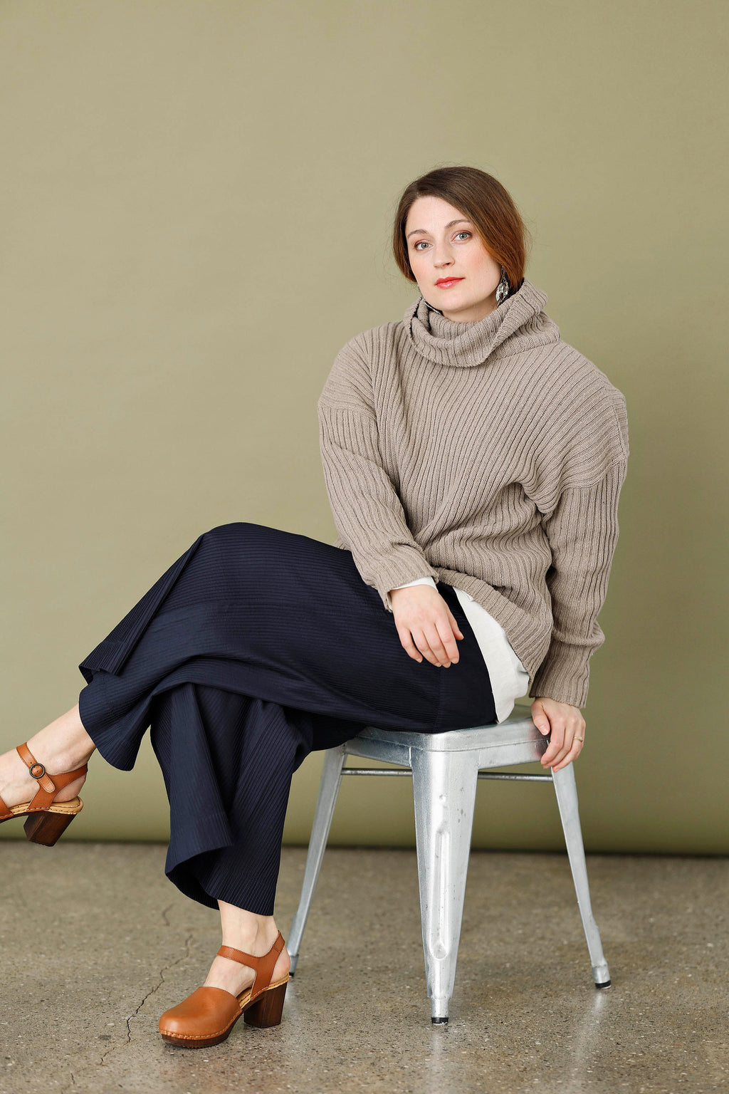 Chunky strik fra MUSE WEAR med bred rib i beige