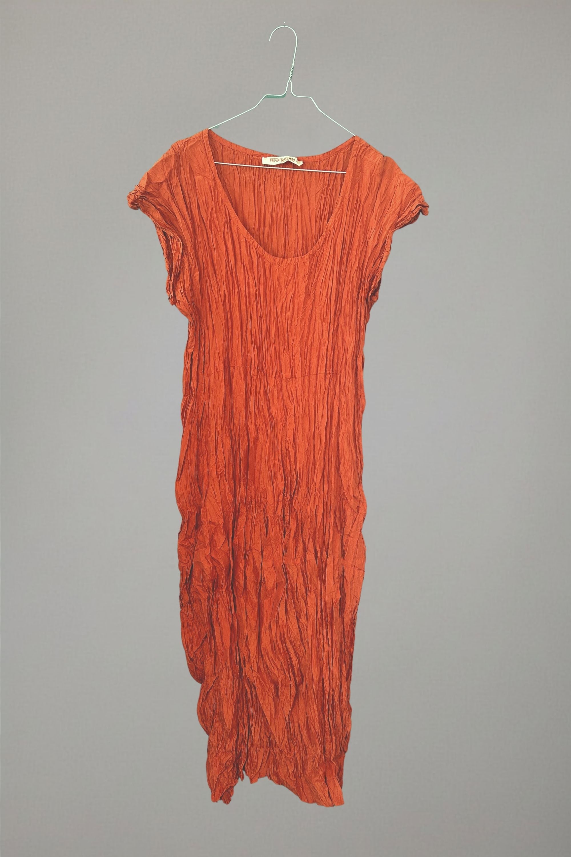 Burnt orange-colored crinkled silk dress from Privatsachen