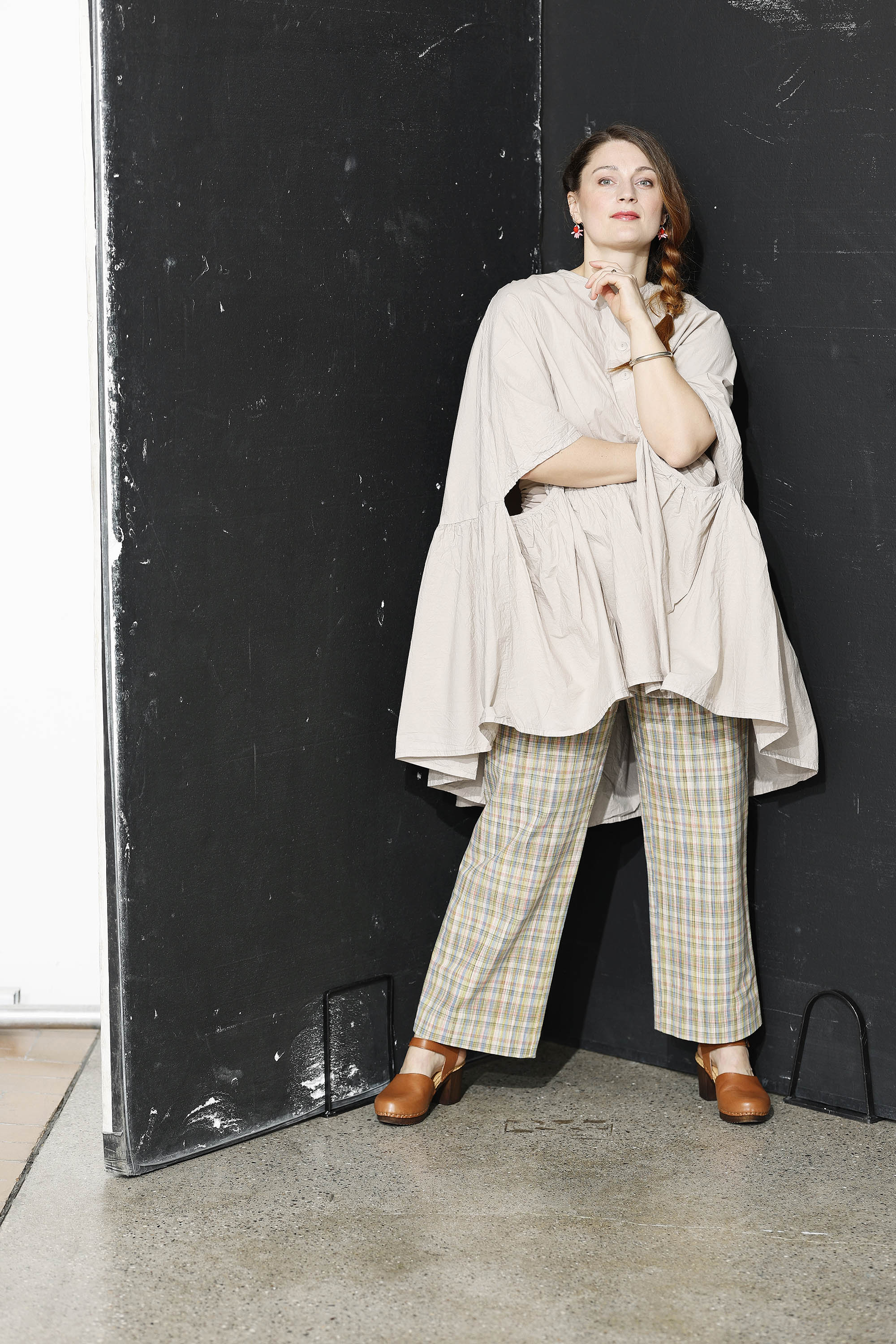 Cremefarvet bomulds kappe-kjole/poncho fra Privatsachen