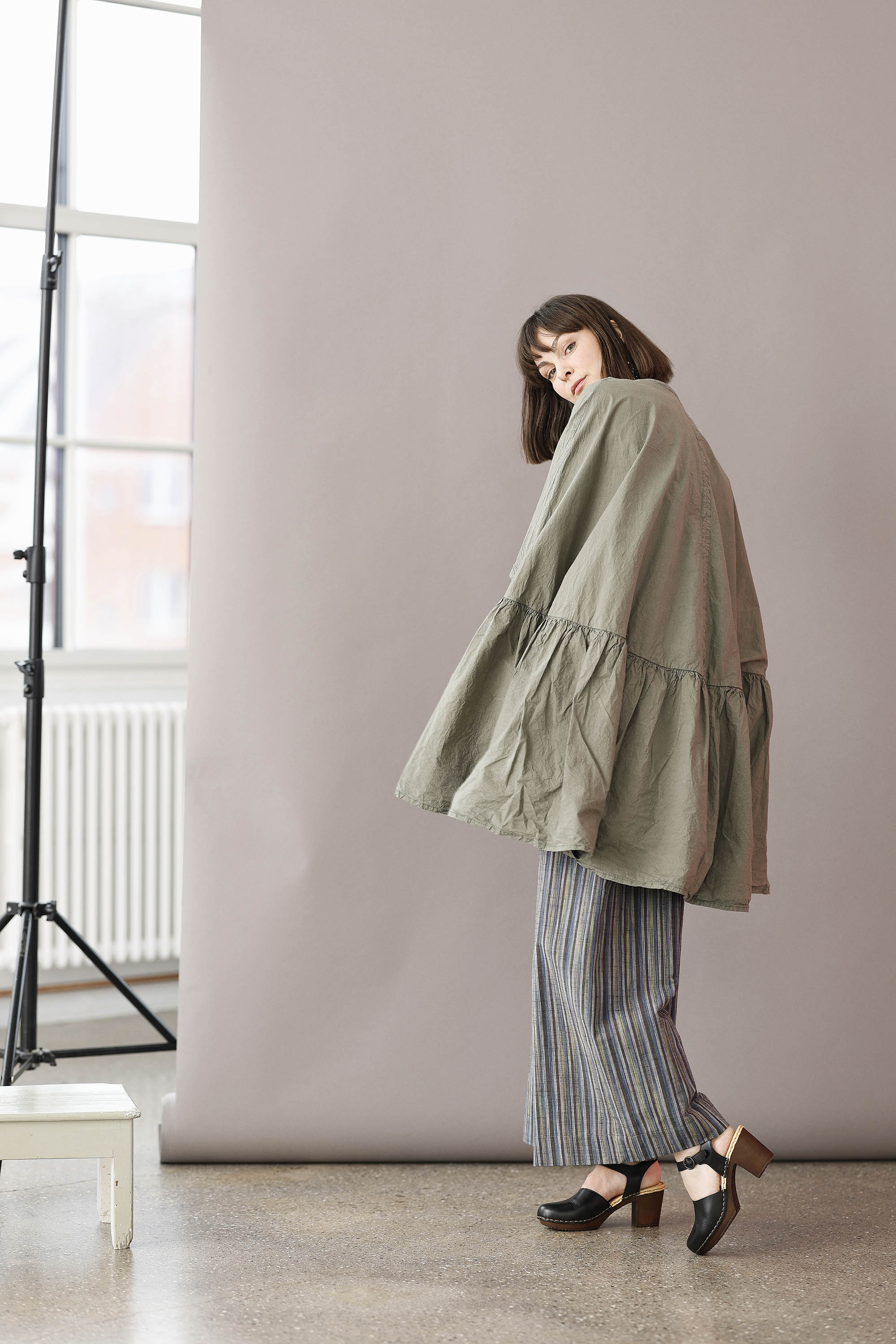 Støvet grøn bomulds kappe-kjole/poncho fra Privatsachen