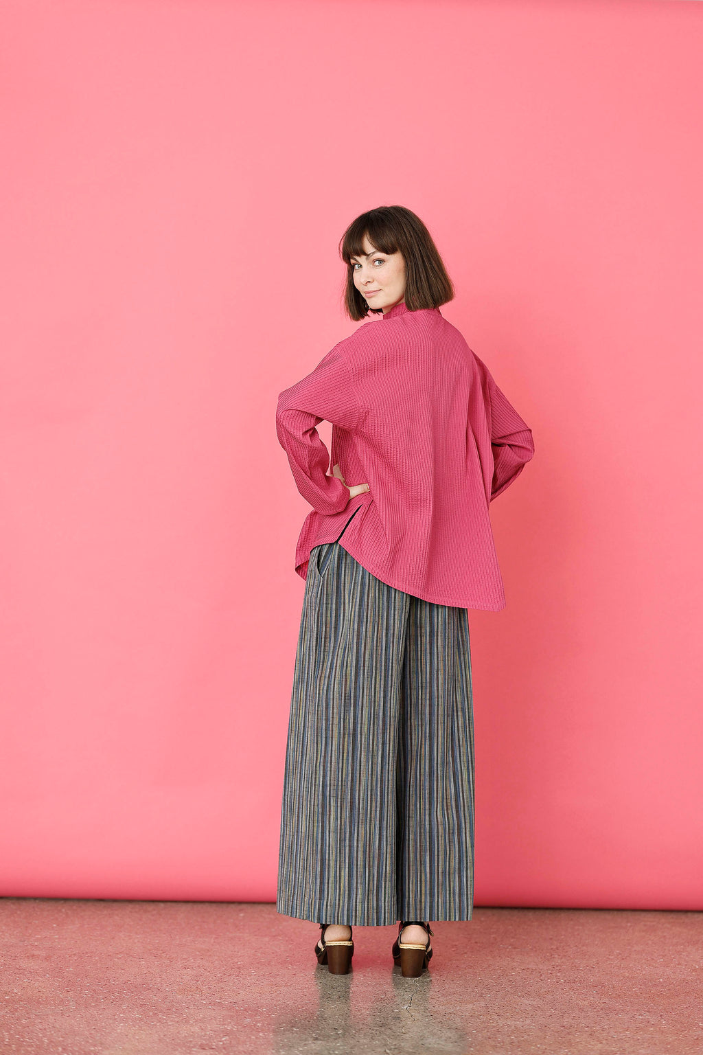 Raspberry red YaccoMaricard shirt with asymmetrical fastening