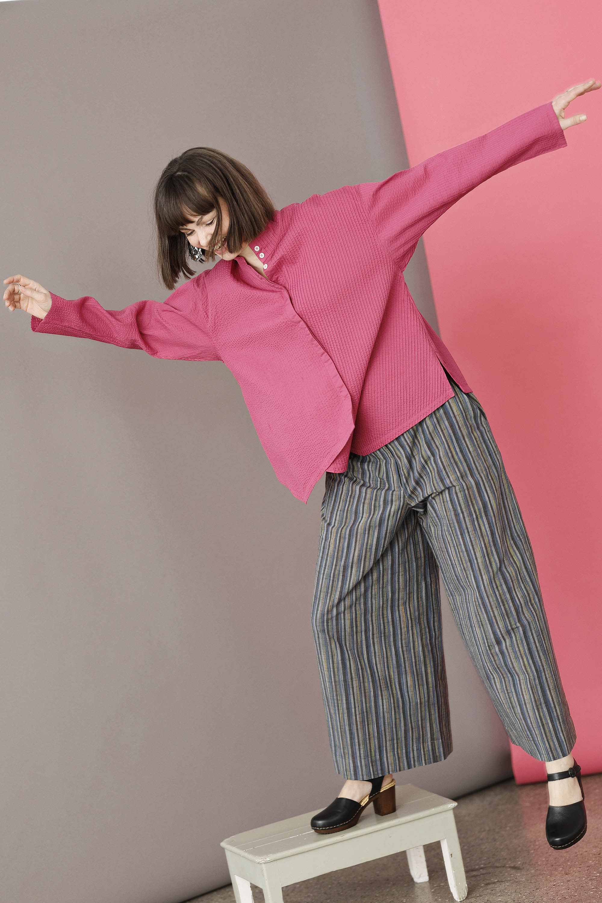 Raspberry red YaccoMaricard shirt with asymmetrical fastening