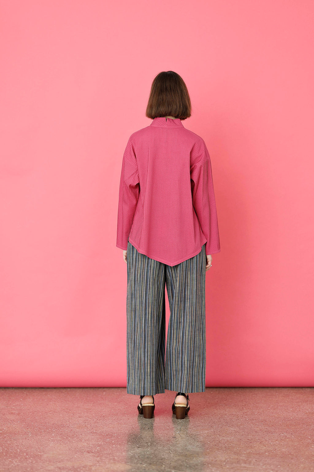 Raspberry red YaccoMaricard shirt with asymmetrical fastening