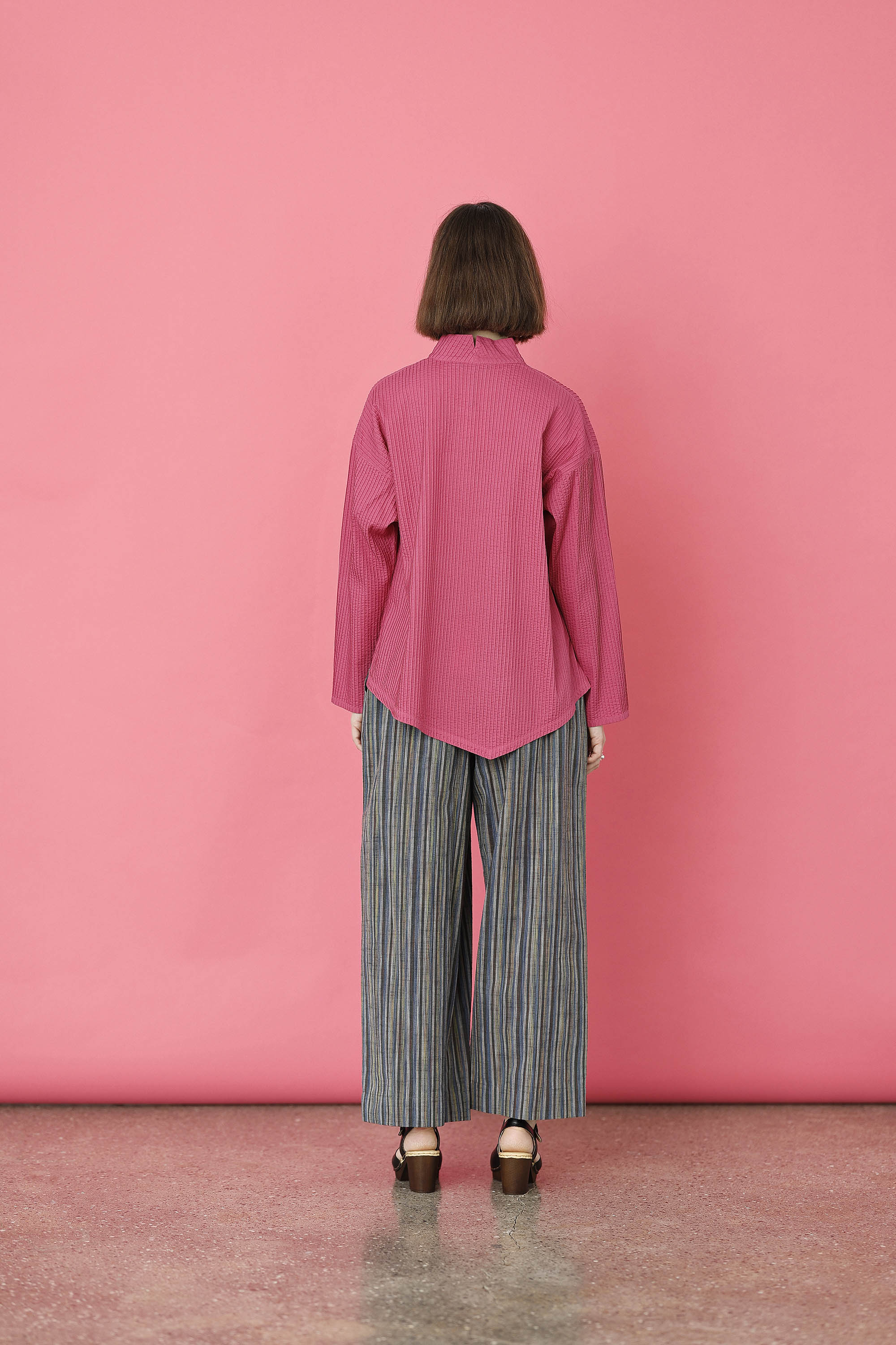 Raspberry red YaccoMaricard shirt with asymmetrical fastening