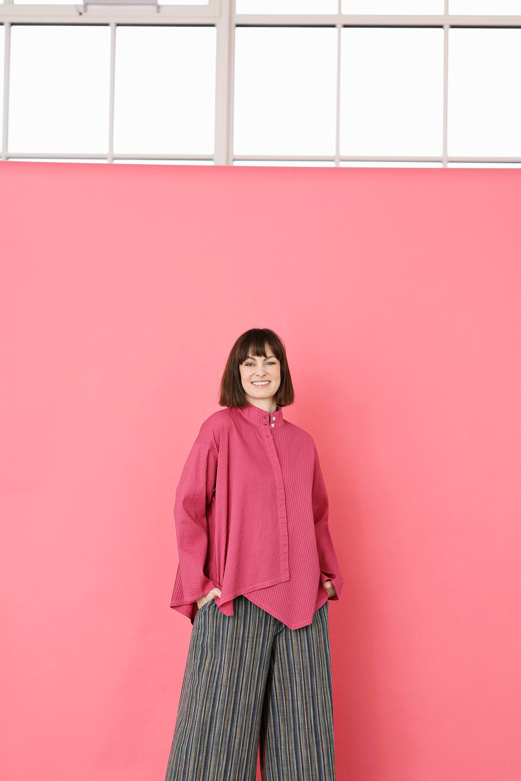 Raspberry red YaccoMaricard shirt with asymmetrical fastening