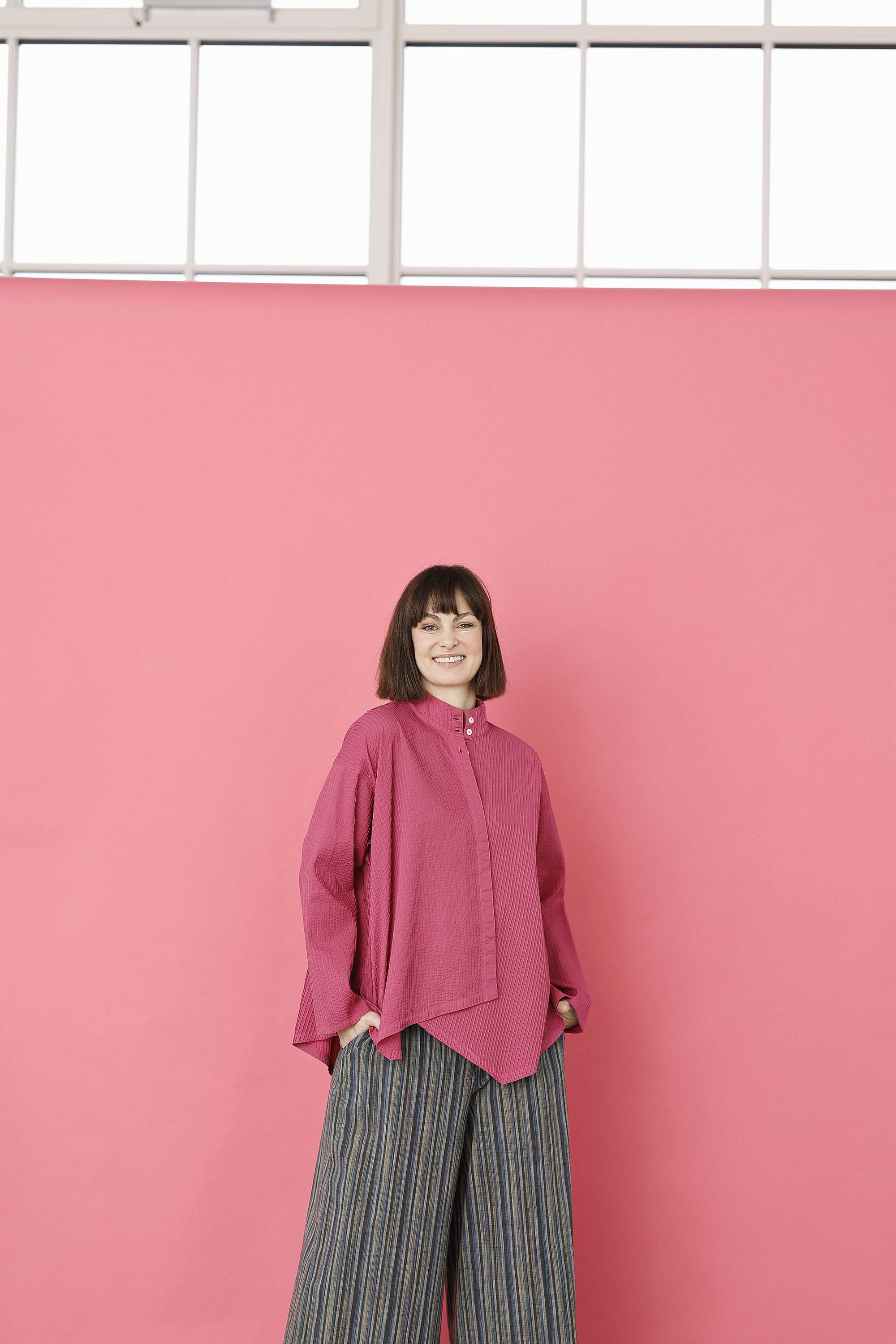 Raspberry red YaccoMaricard shirt with asymmetrical fastening