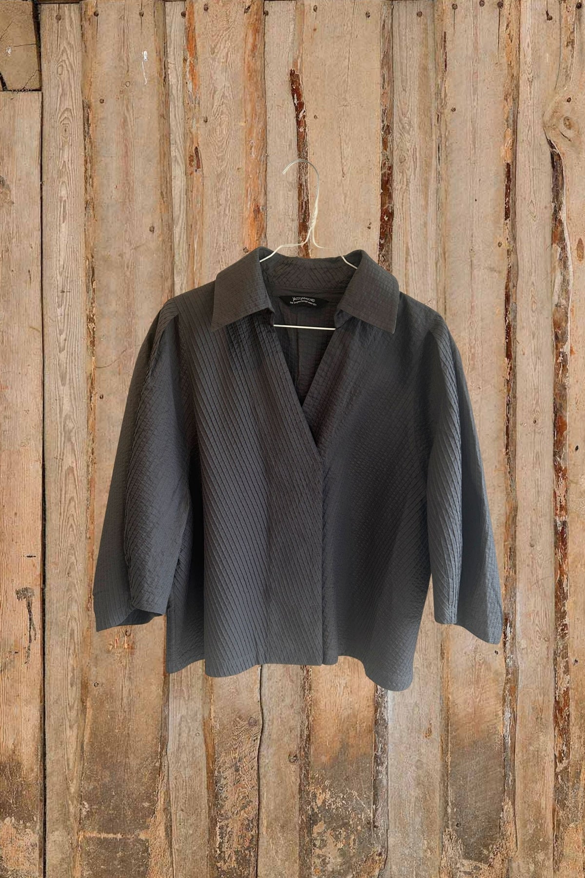Dar grey shirt jacket with balloon sleeves