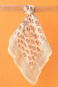 Square white Zen Ethic scarf with green and pink flowers
