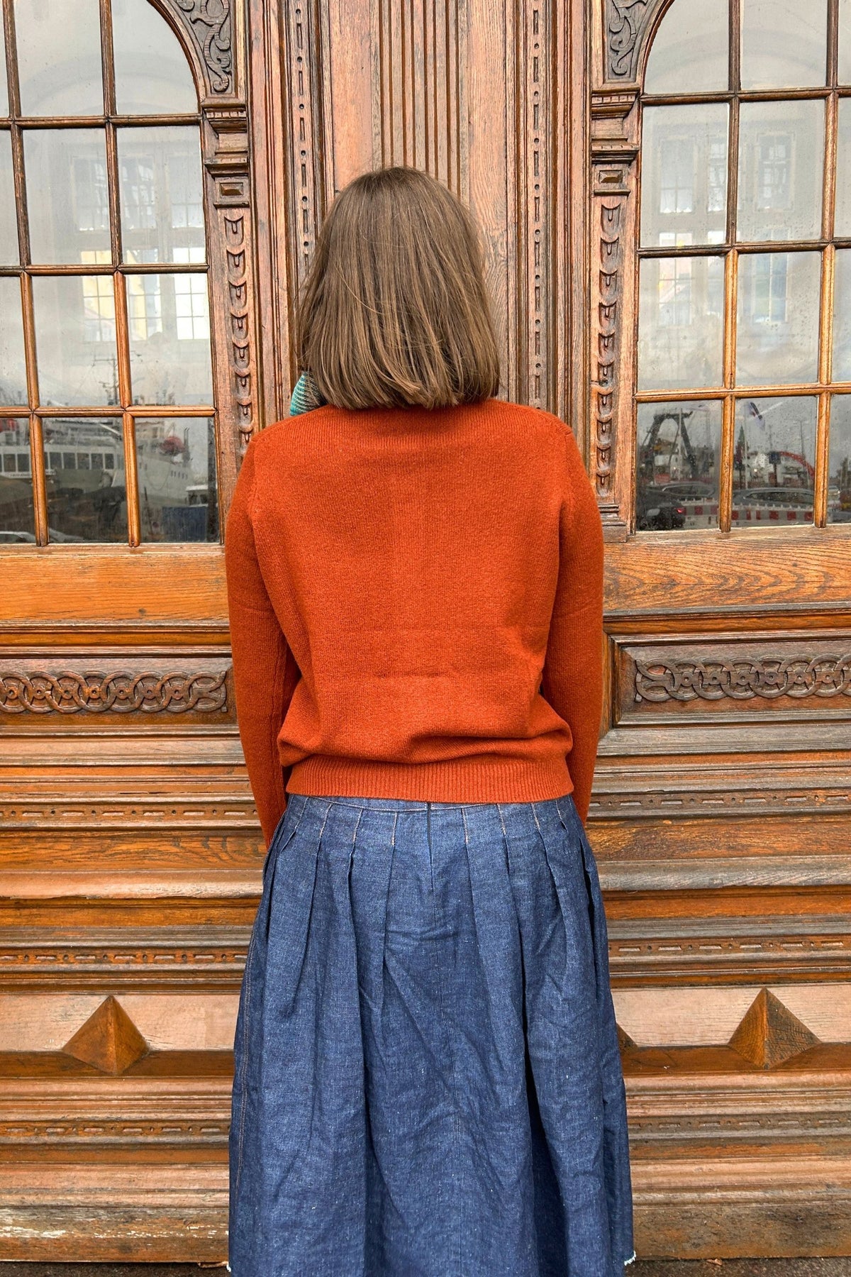 Terracotta farvet cardigan fra Mansted