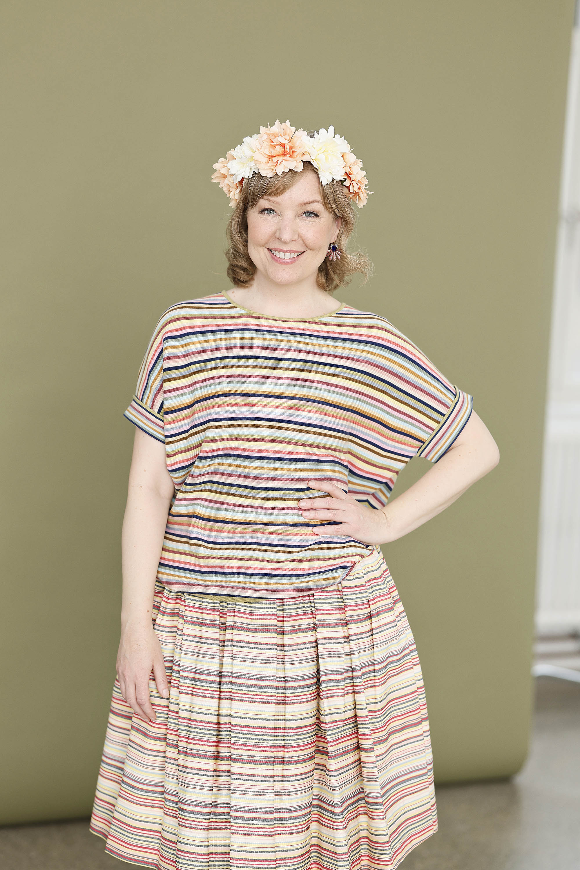 Stribet Sommerstrik med kort ærme fra Mansted