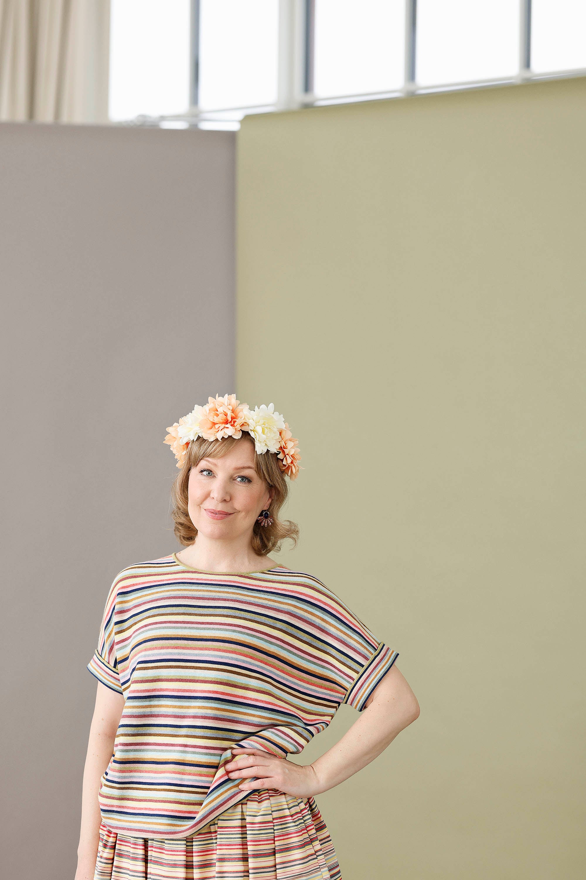 Stribet Sommerstrik med kort ærme fra Mansted