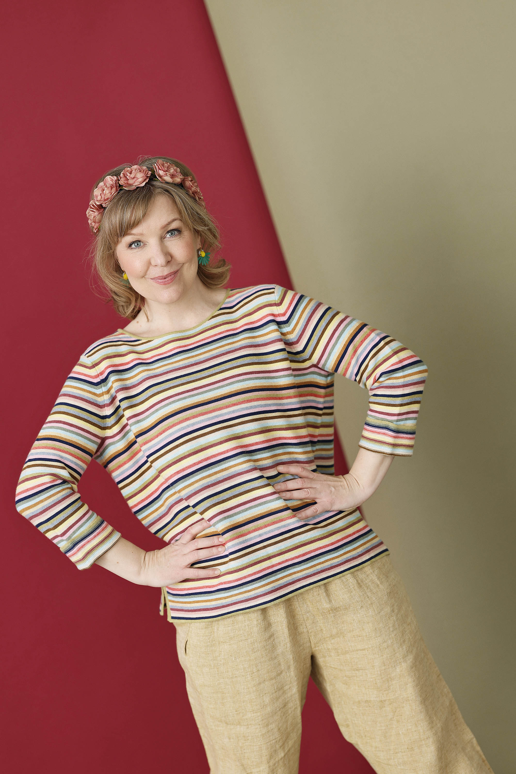 Stribet Sommerstrik med langt ærme fra Mansted