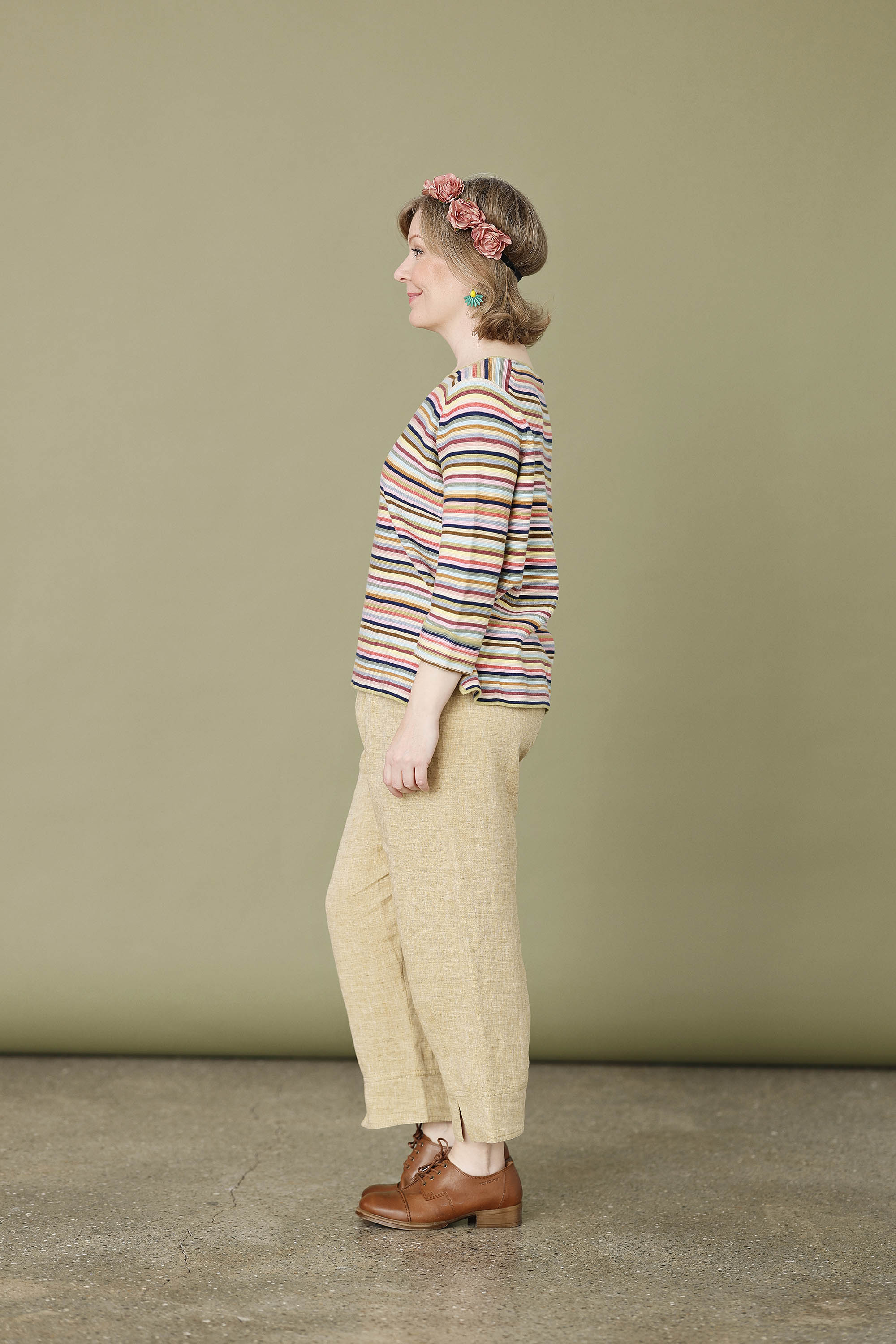 Stribet Sommerstrik med langt ærme fra Mansted