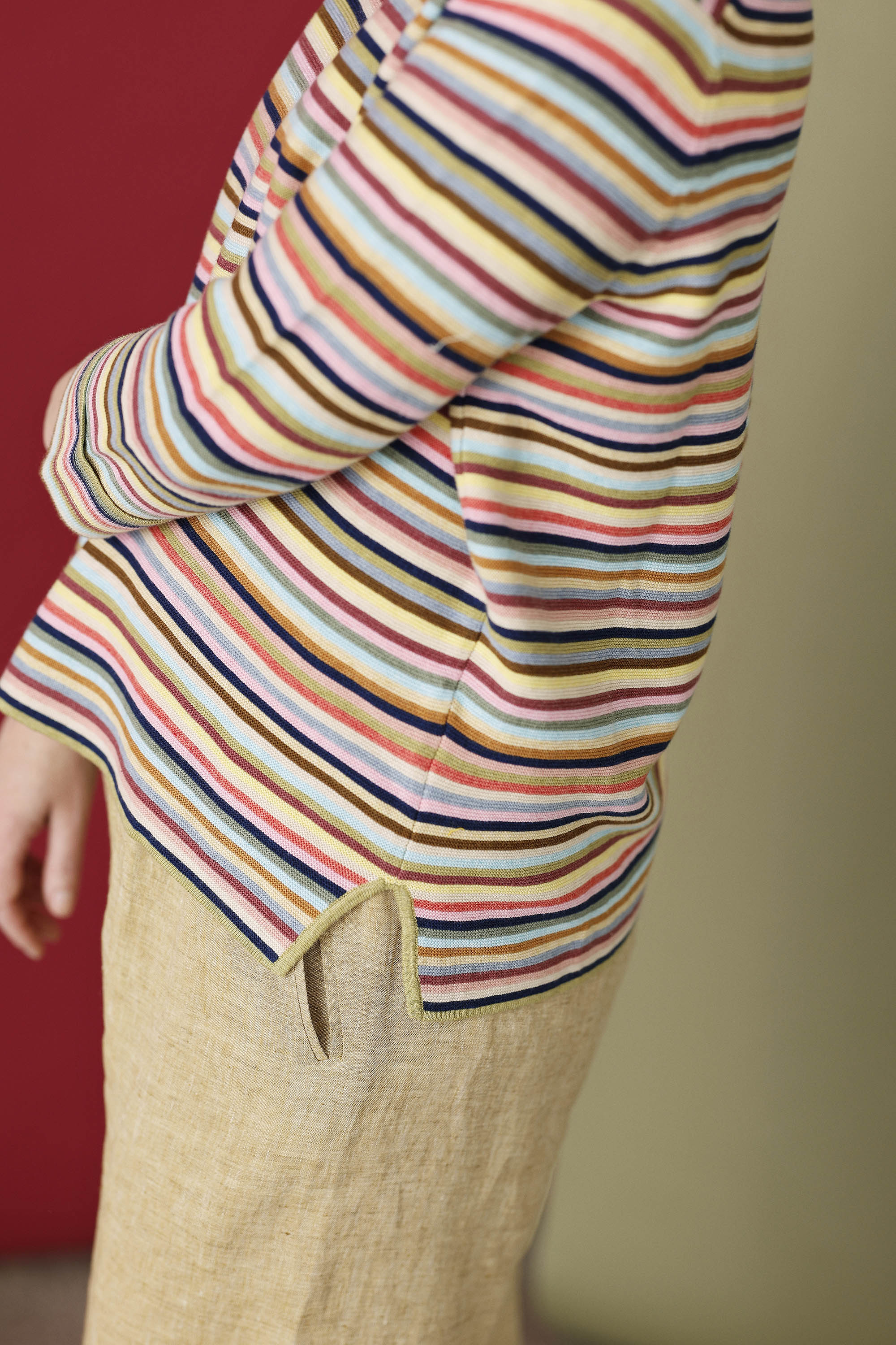 Stribet Sommerstrik med langt ærme fra Mansted