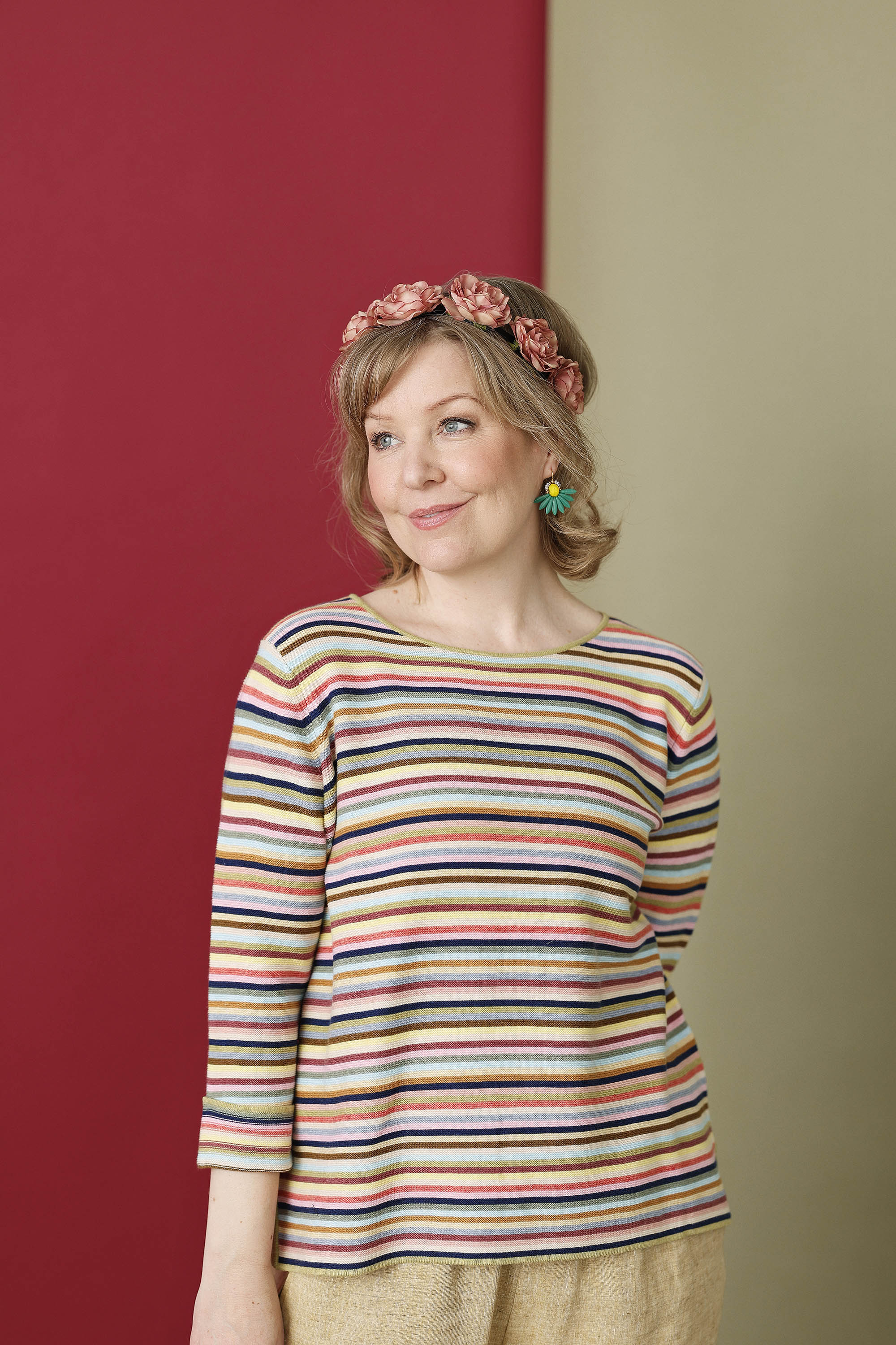 Stribet Sommerstrik med langt ærme fra Mansted