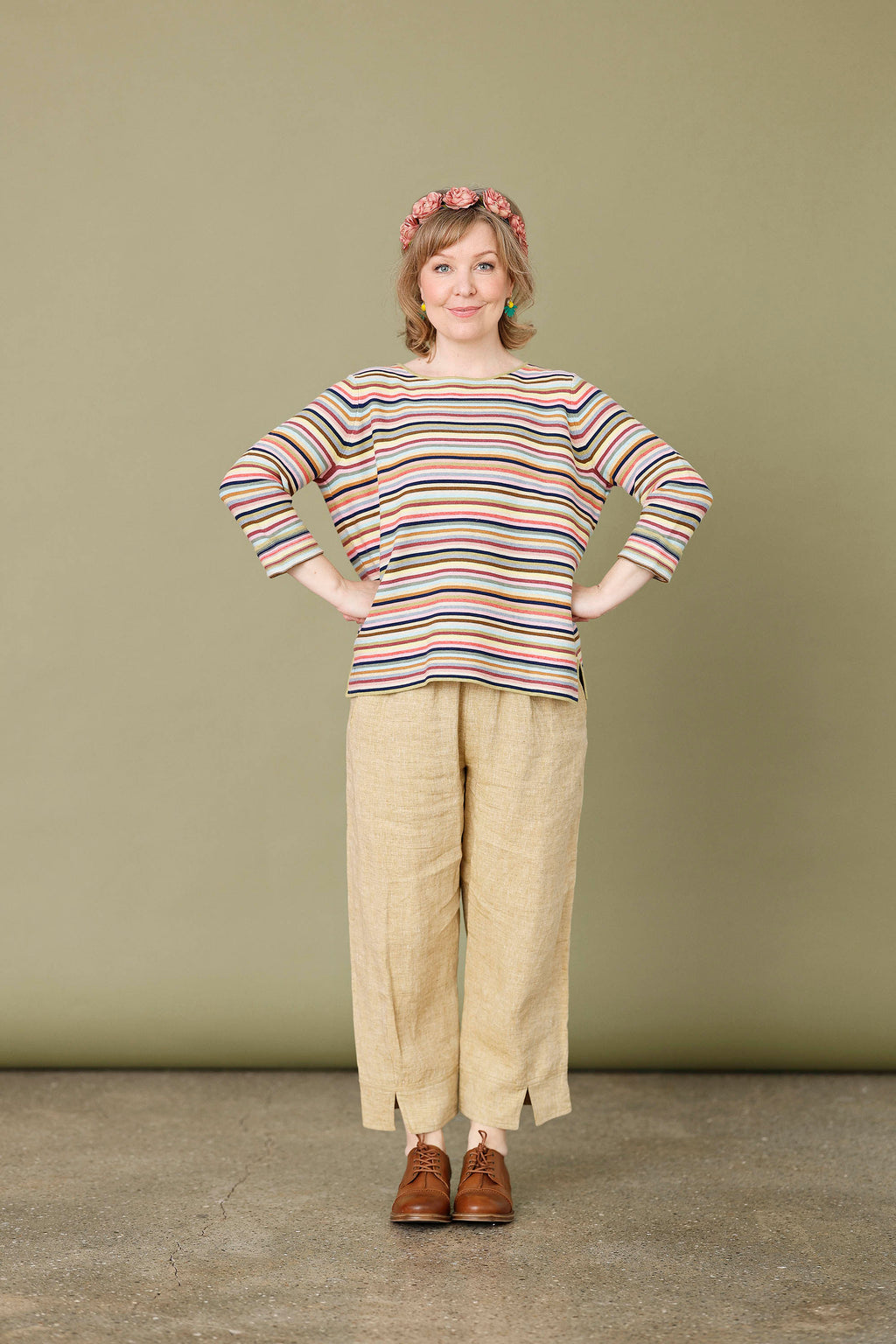 Stribet Sommerstrik med langt ærme fra Mansted