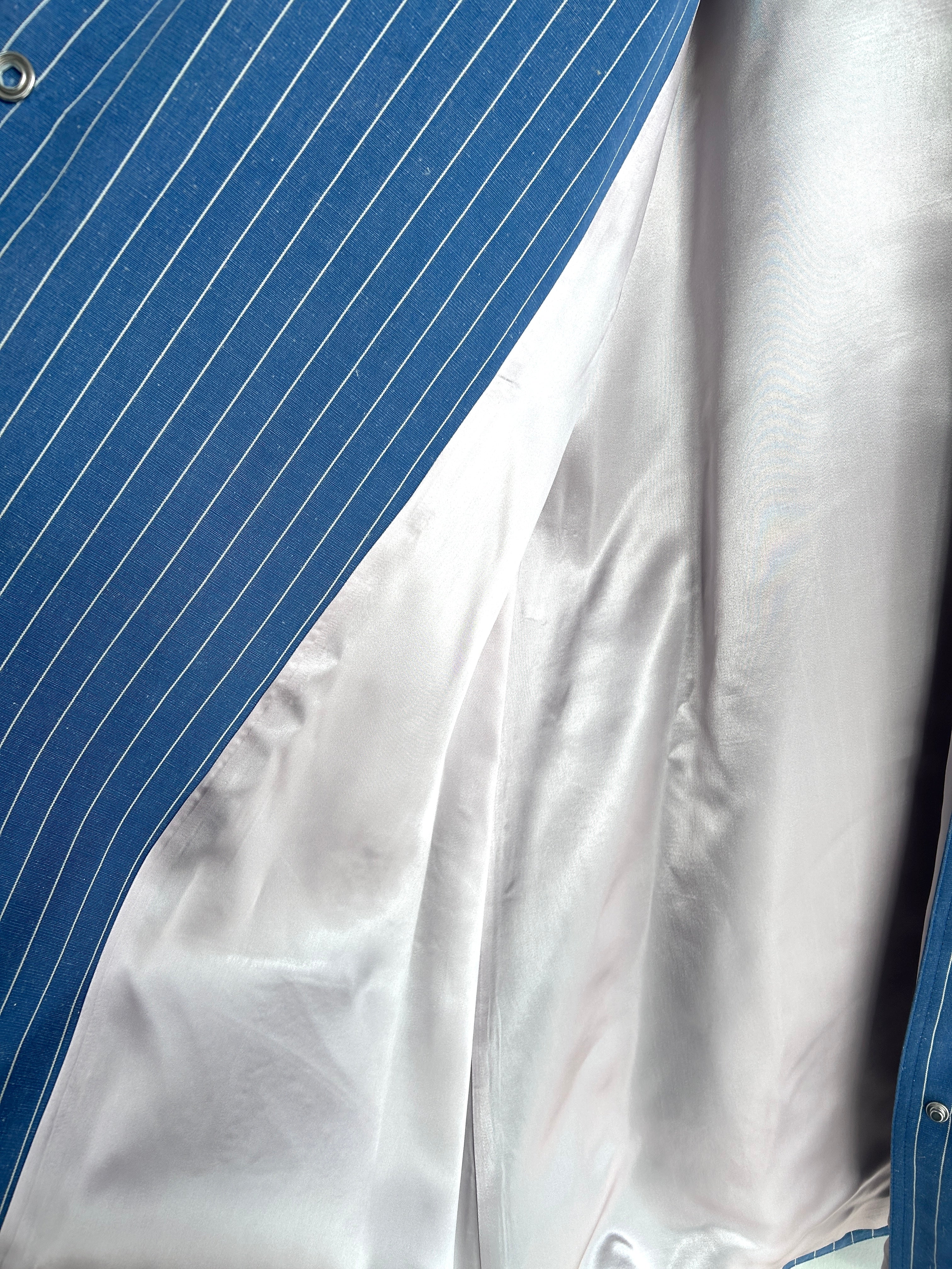 Cool, striped spring coat in blue linen/cotton quality