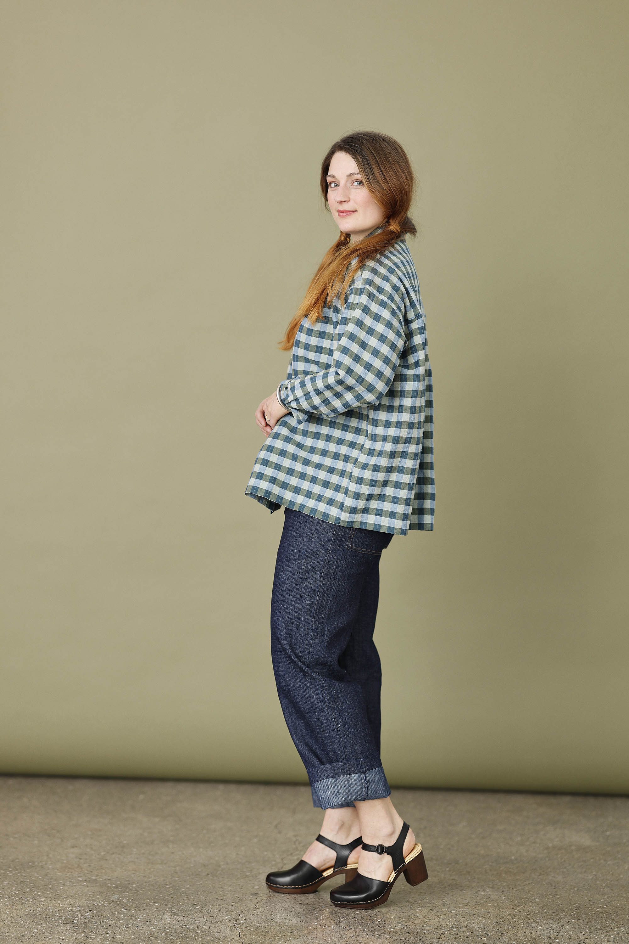 Oversize skjorte i blå/grønne tern