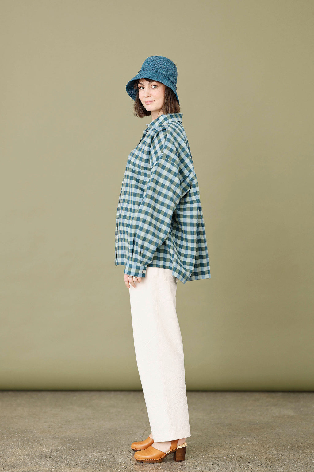 Oversize skjorte i blå/grønne tern