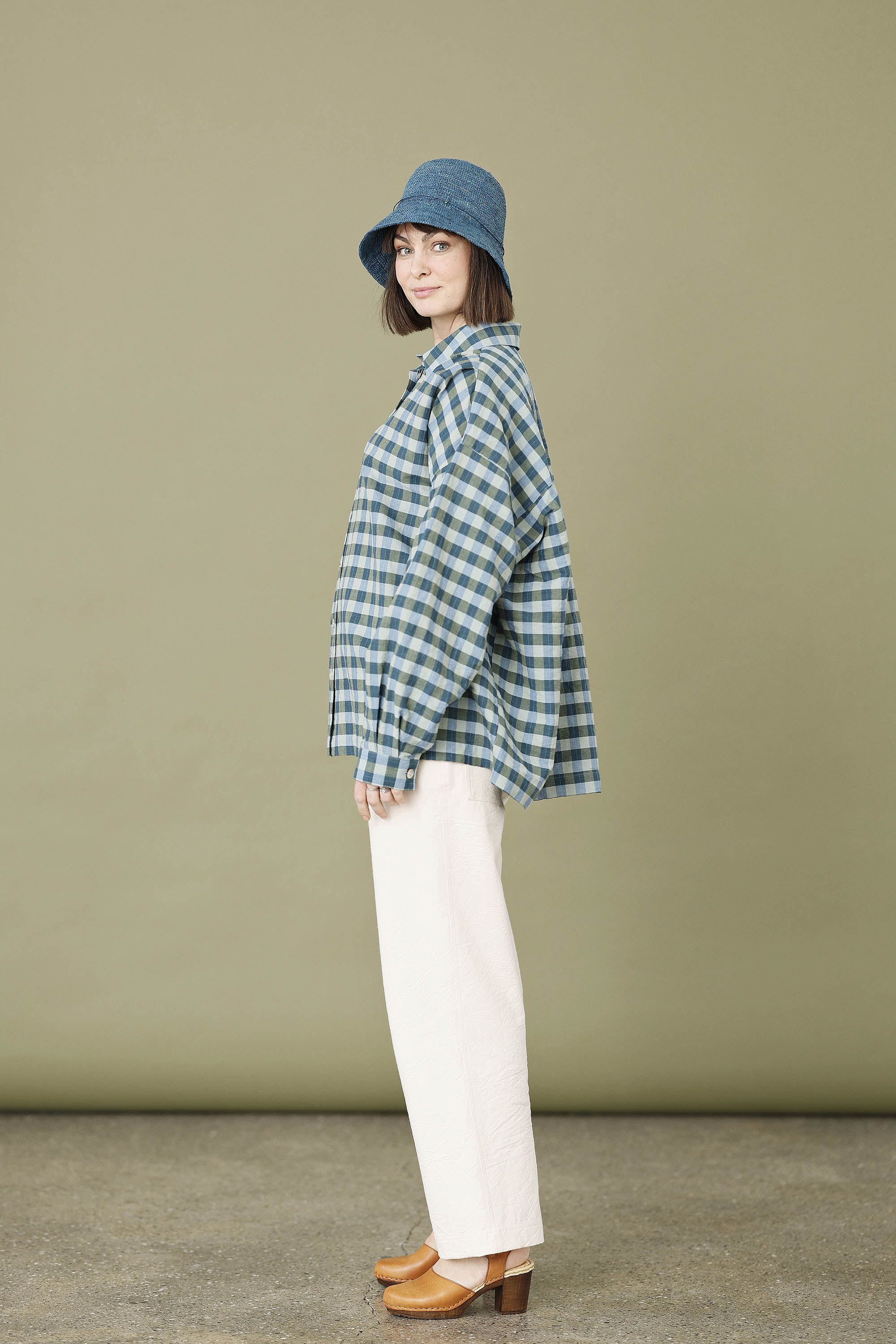 Oversize skjorte i blå/grønne tern