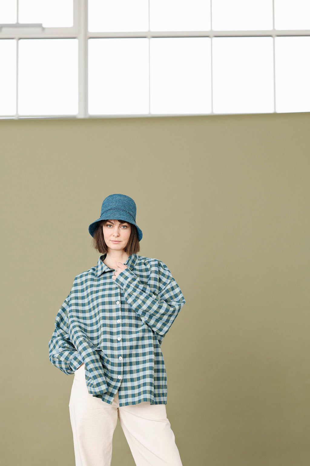 Oversize skjorte i blå/grønne tern