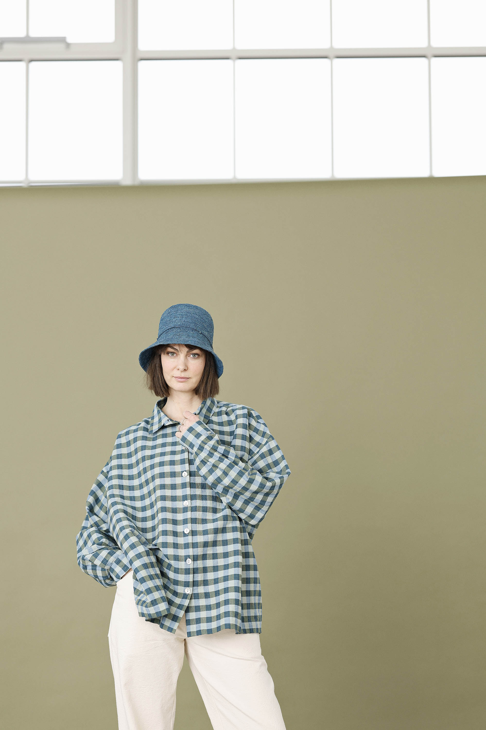 Oversize skjorte i blå/grønne tern