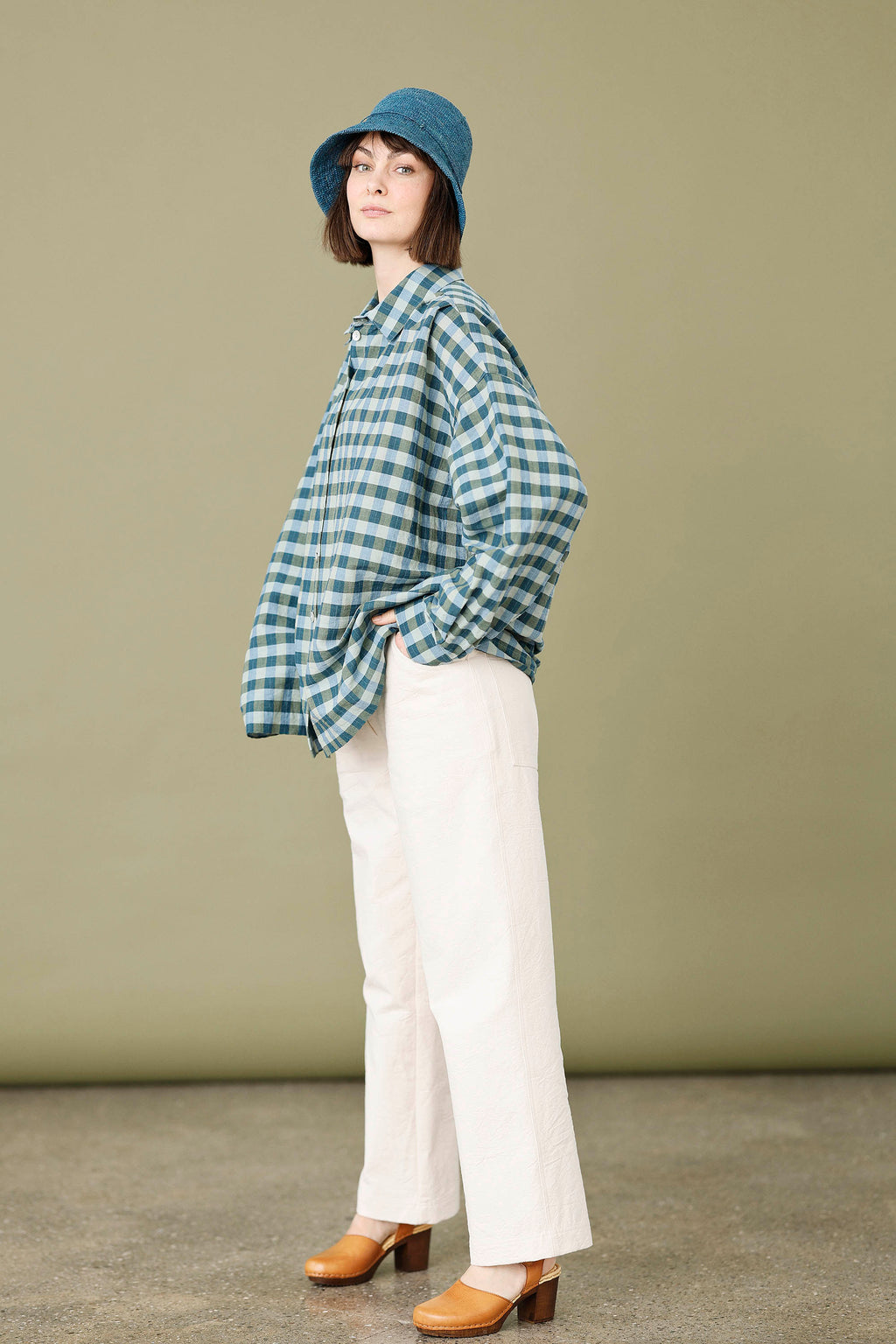 Oversize skjorte i blå/grønne tern