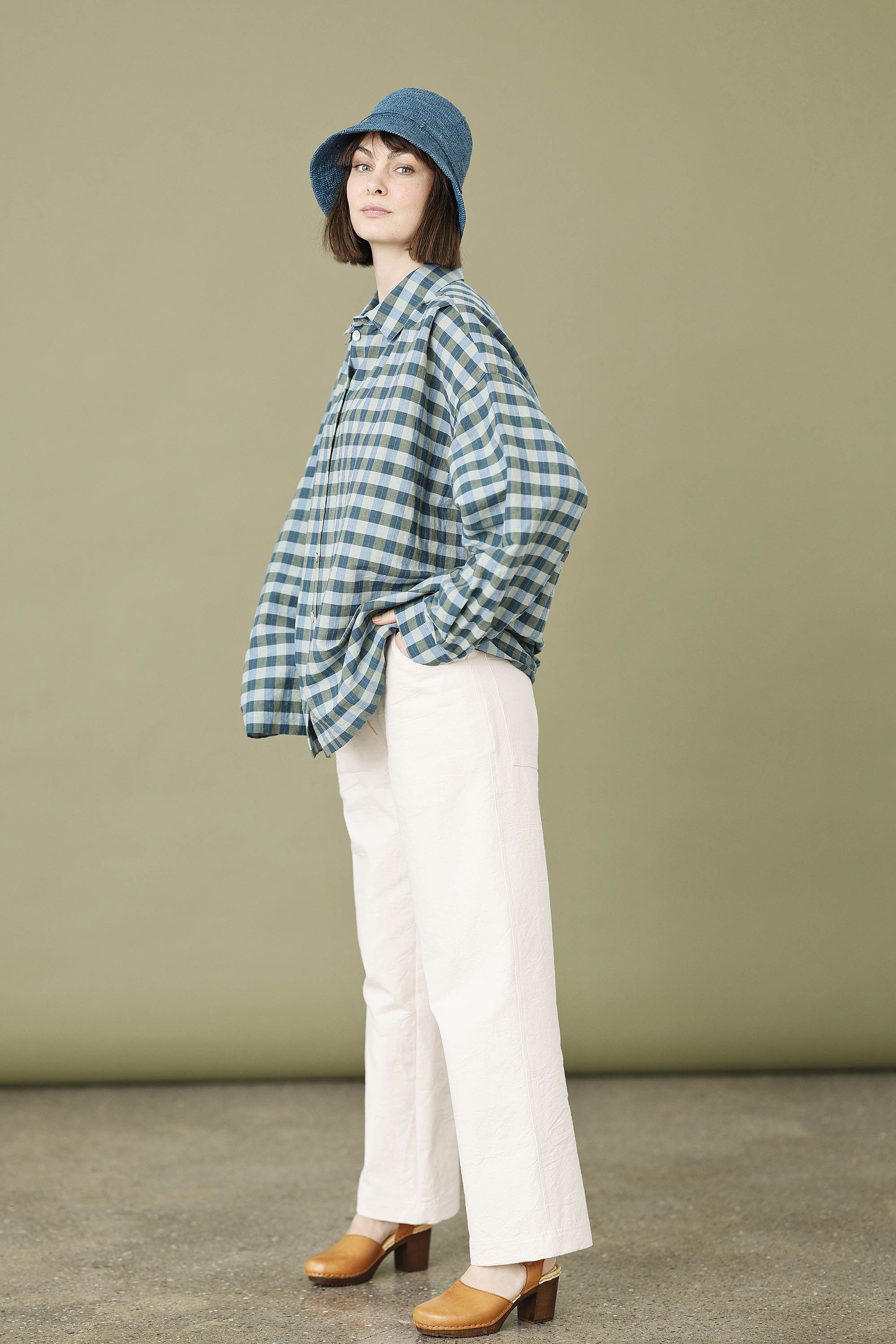 Oversize skjorte i blå/grønne tern