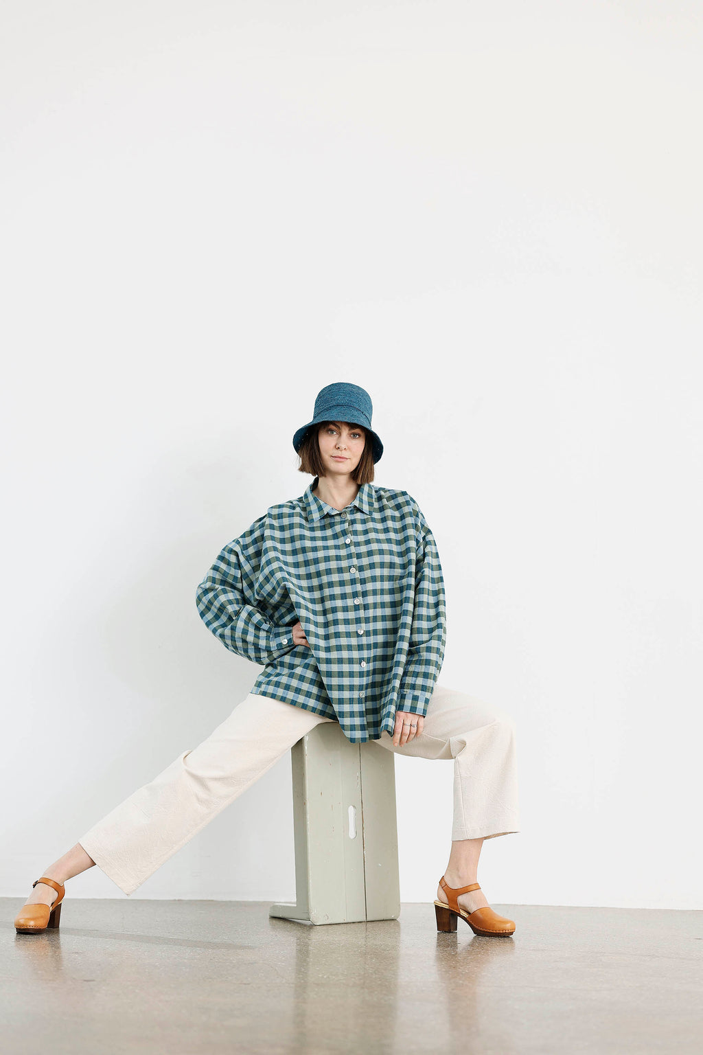 Oversize skjorte i blå/grønne tern