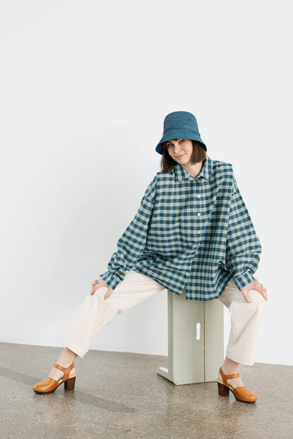 Oversize skjorte i blå/grønne tern