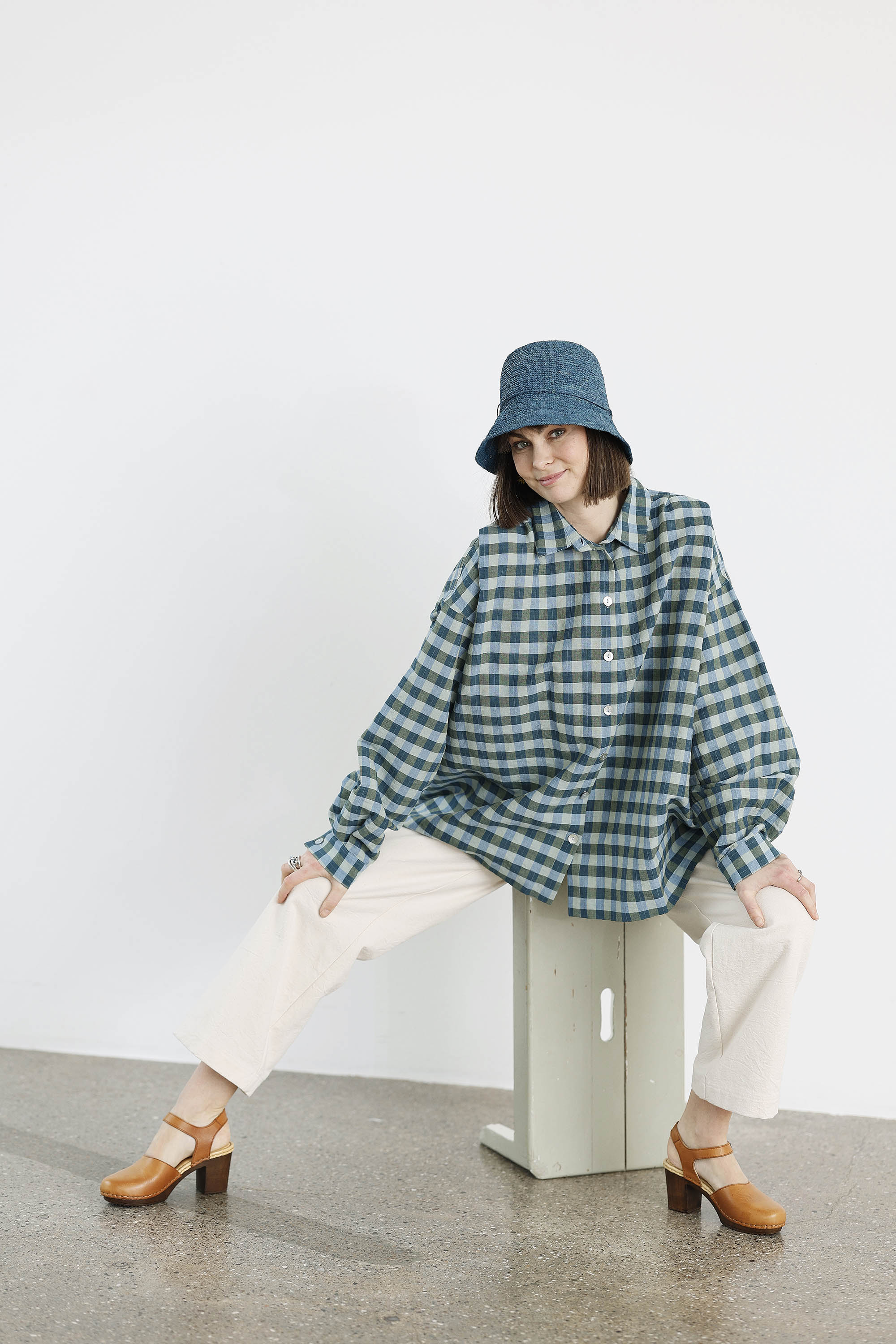 Oversize skjorte i blå/grønne tern