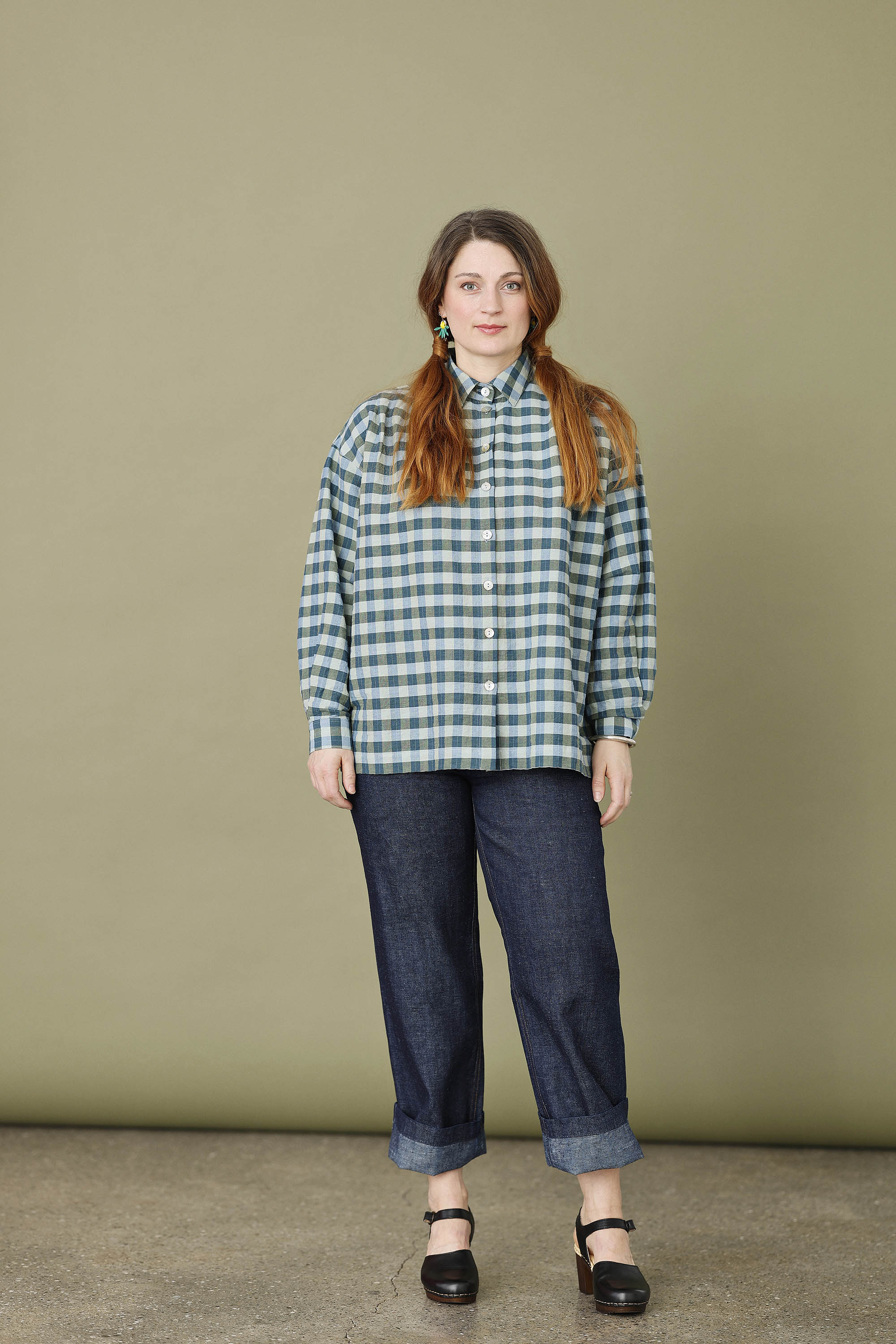 Oversize skjorte i blå/grønne tern