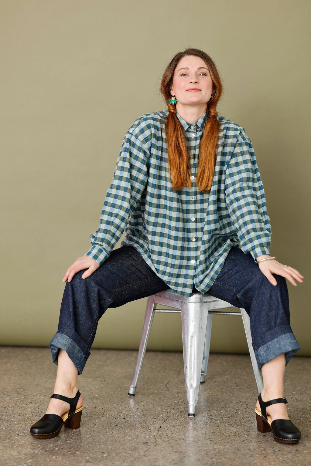 Oversize skjorte i blå/grønne tern