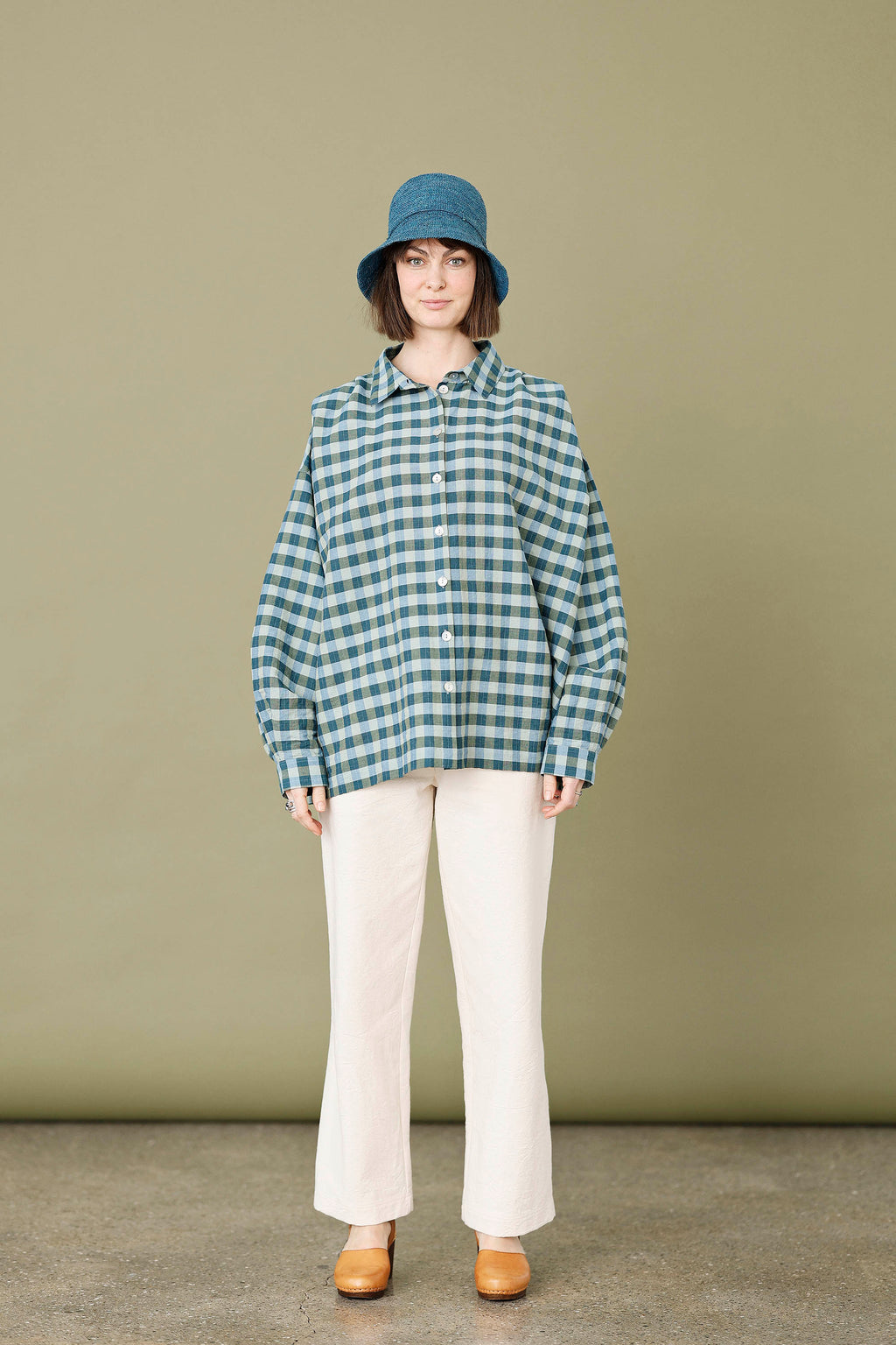 Oversize skjorte i blå/grønne tern