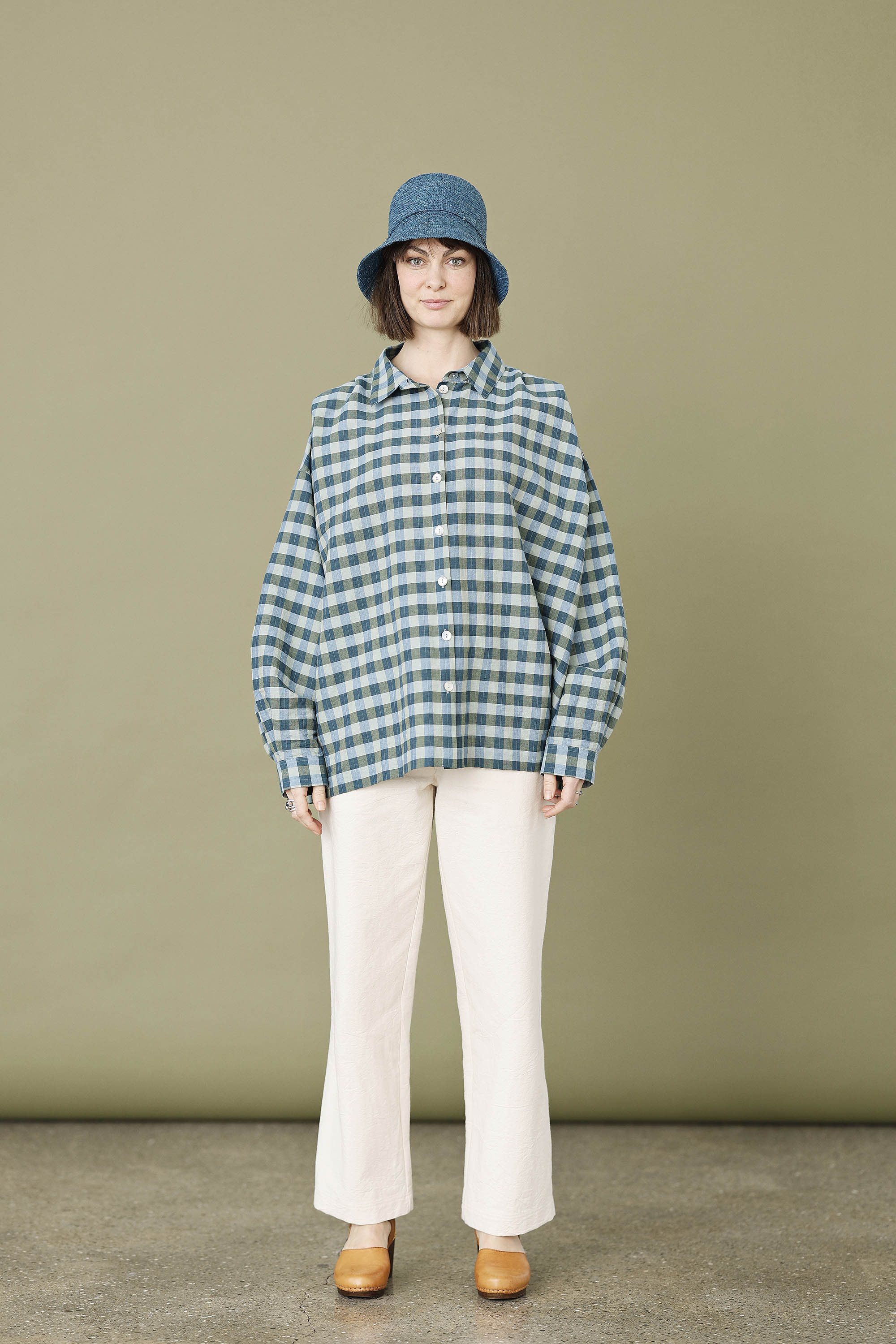 Oversize skjorte i blå/grønne tern