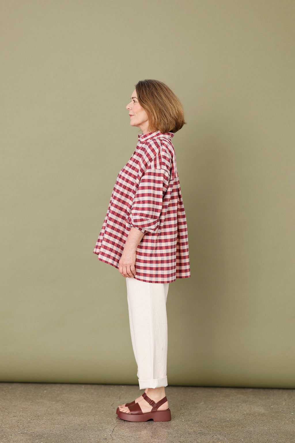 Oversize skjorte i røde/lyserøde tern