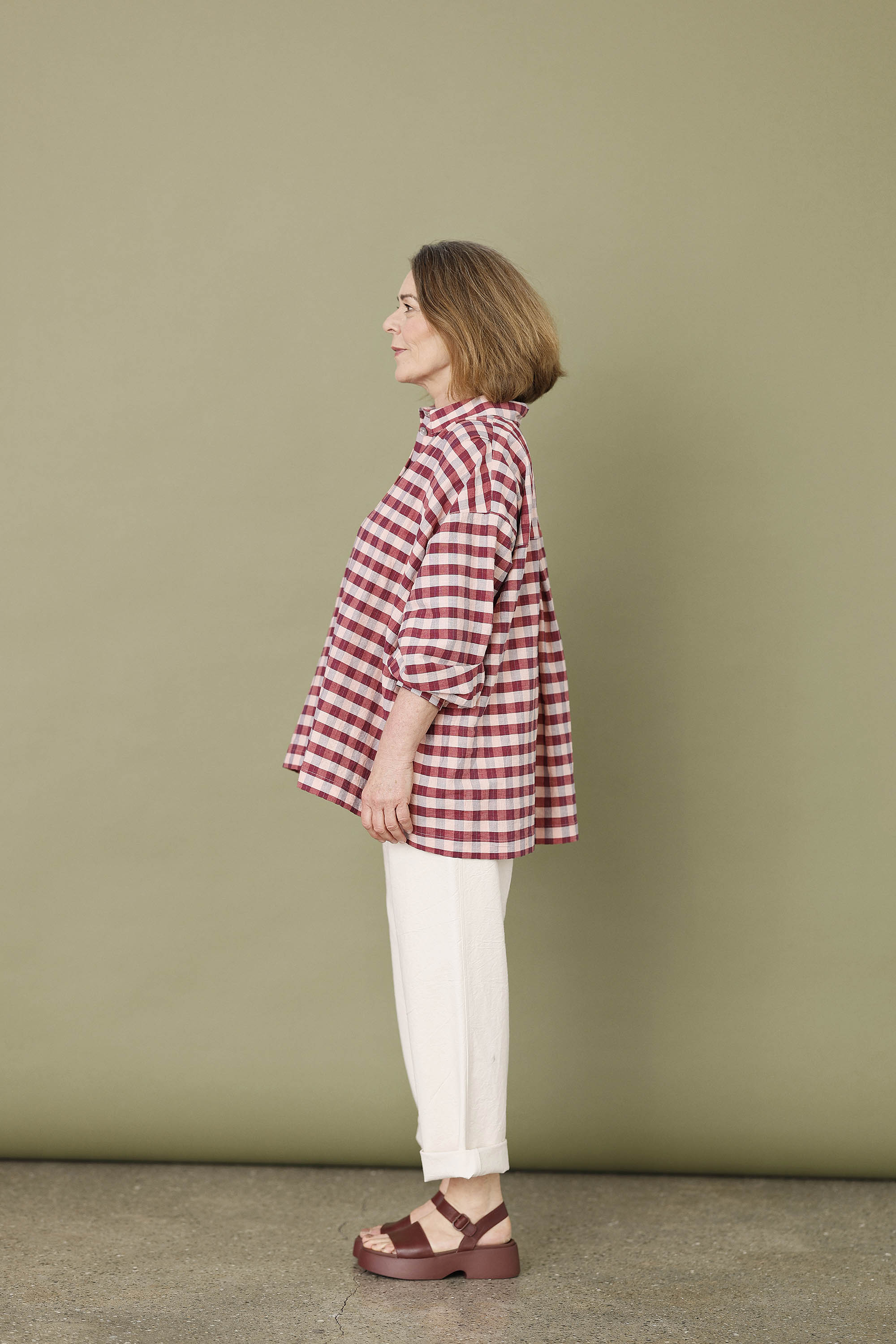 Oversize skjorte i røde/lyserøde tern