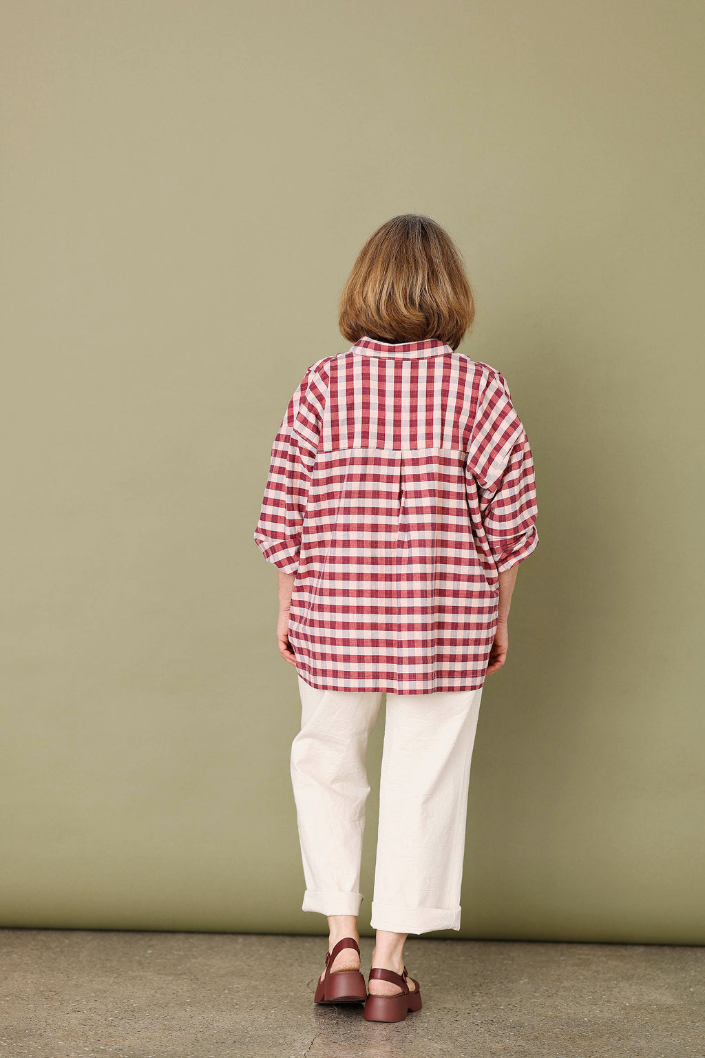 Oversize skjorte i røde/lyserøde tern