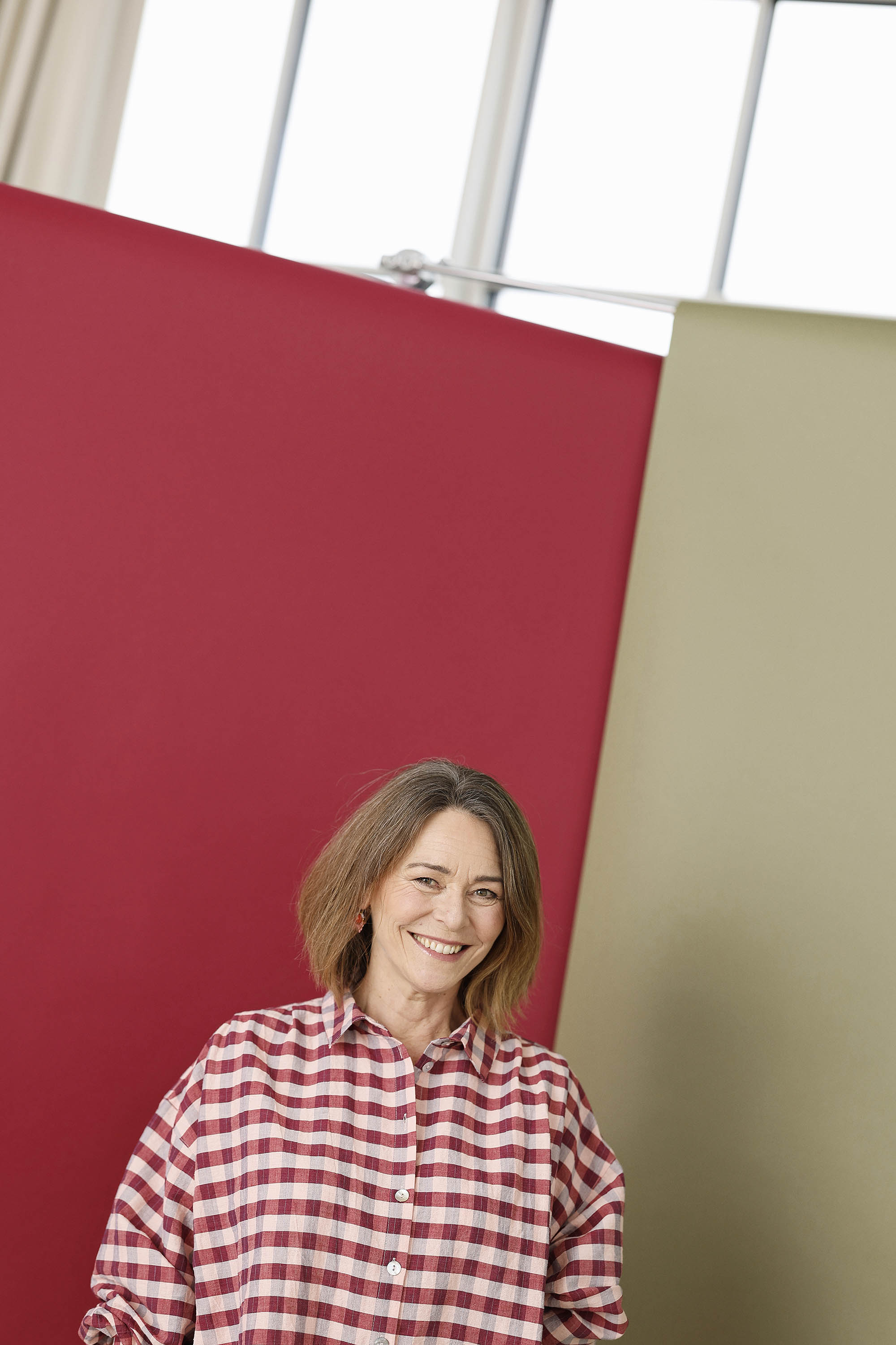 Oversize skjorte i røde/lyserøde tern