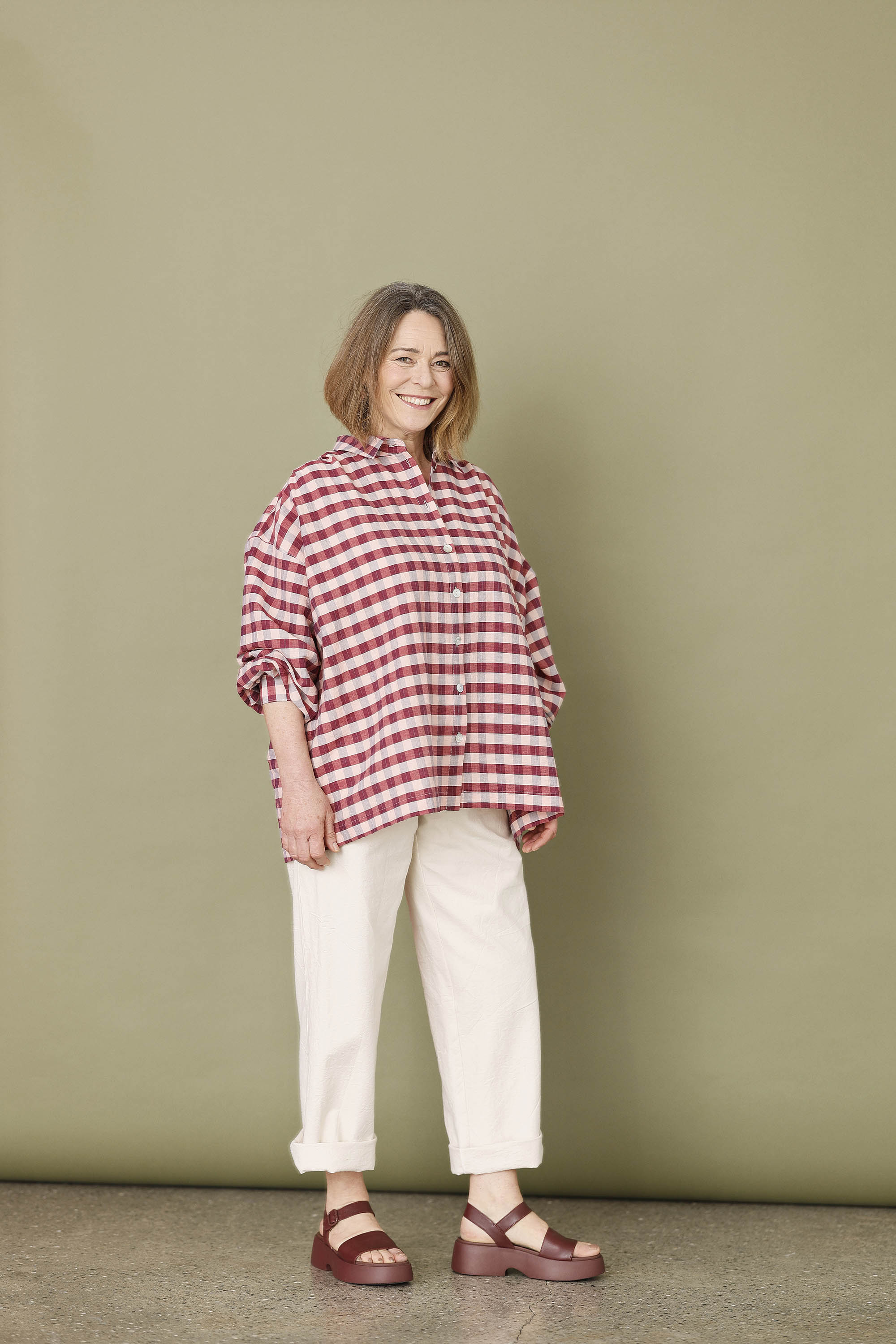 Oversize skjorte i røde/lyserøde tern